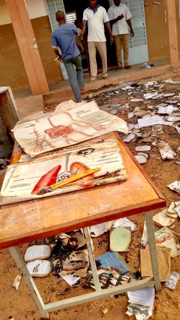 Burned books on a desk