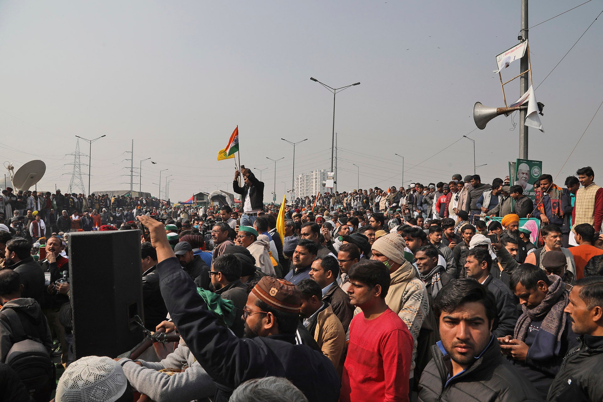 People attend a protest against new farm laws at the Delhi-Uttar Pradesh border, on the outskirts of New Delhi, India, January 29, 2021. 