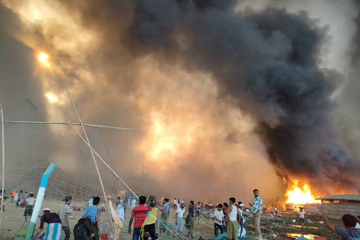 Fire sweeps through the Rohingya refugee camps in Cox’s Bazar, Bangladesh, March 22, 2021.