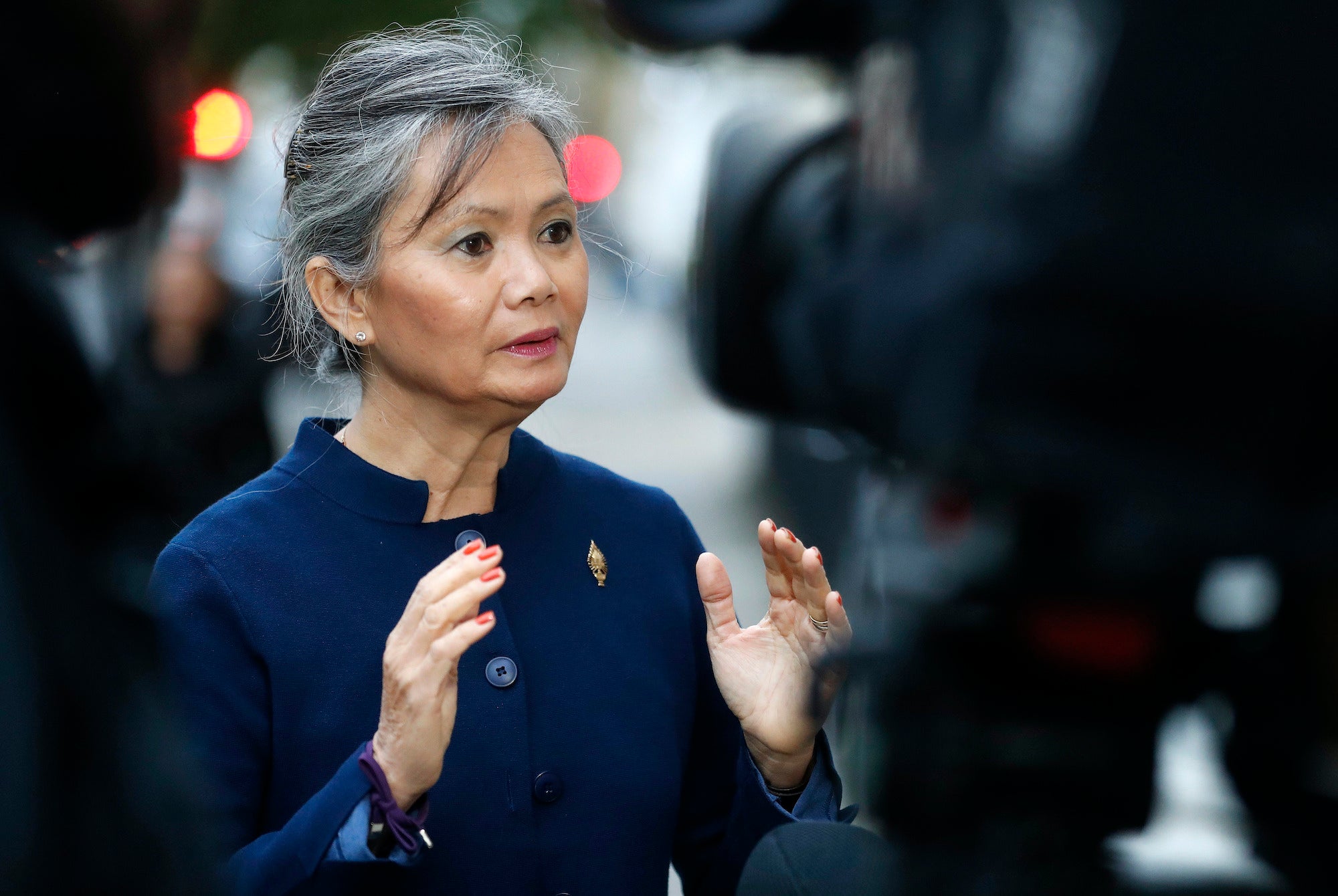 Mu Sochua speaks during an interview in London, November 16, 2017.