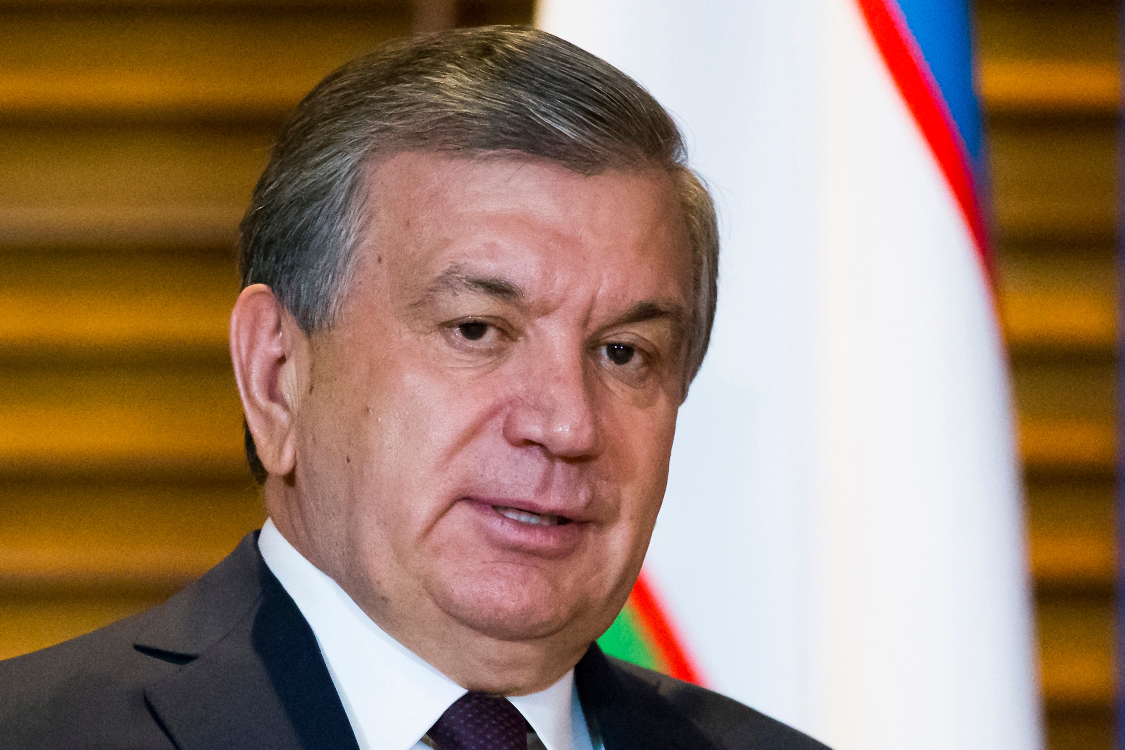 Uzbekistan's President Shavkat Mirziyoyev speaking in Qingdao, China on June 9, 2018. © 2018 AP Photo/Alexander Zemlianichenko
