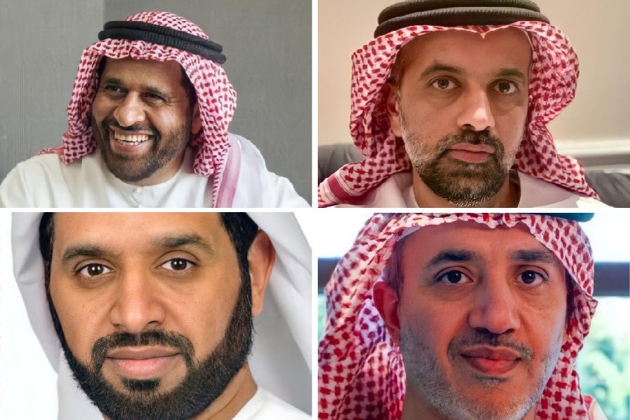 حمد الشامسي (أعلى اليمين)، وسعيد الطنيجي (أعلى اليسار)، ومحمد صقر الزعابي (أسفل اليمين)، وأحمد الشيبة النعيمي (أسفل اليسار).