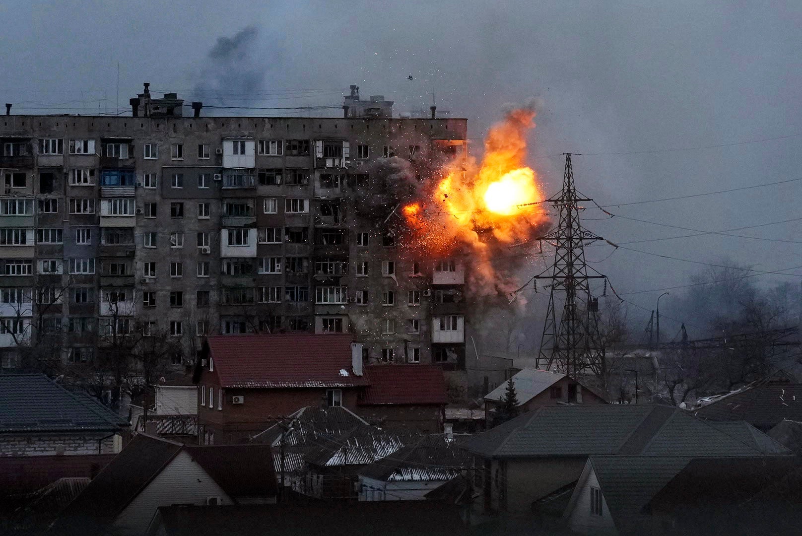 An apartment building explodes
