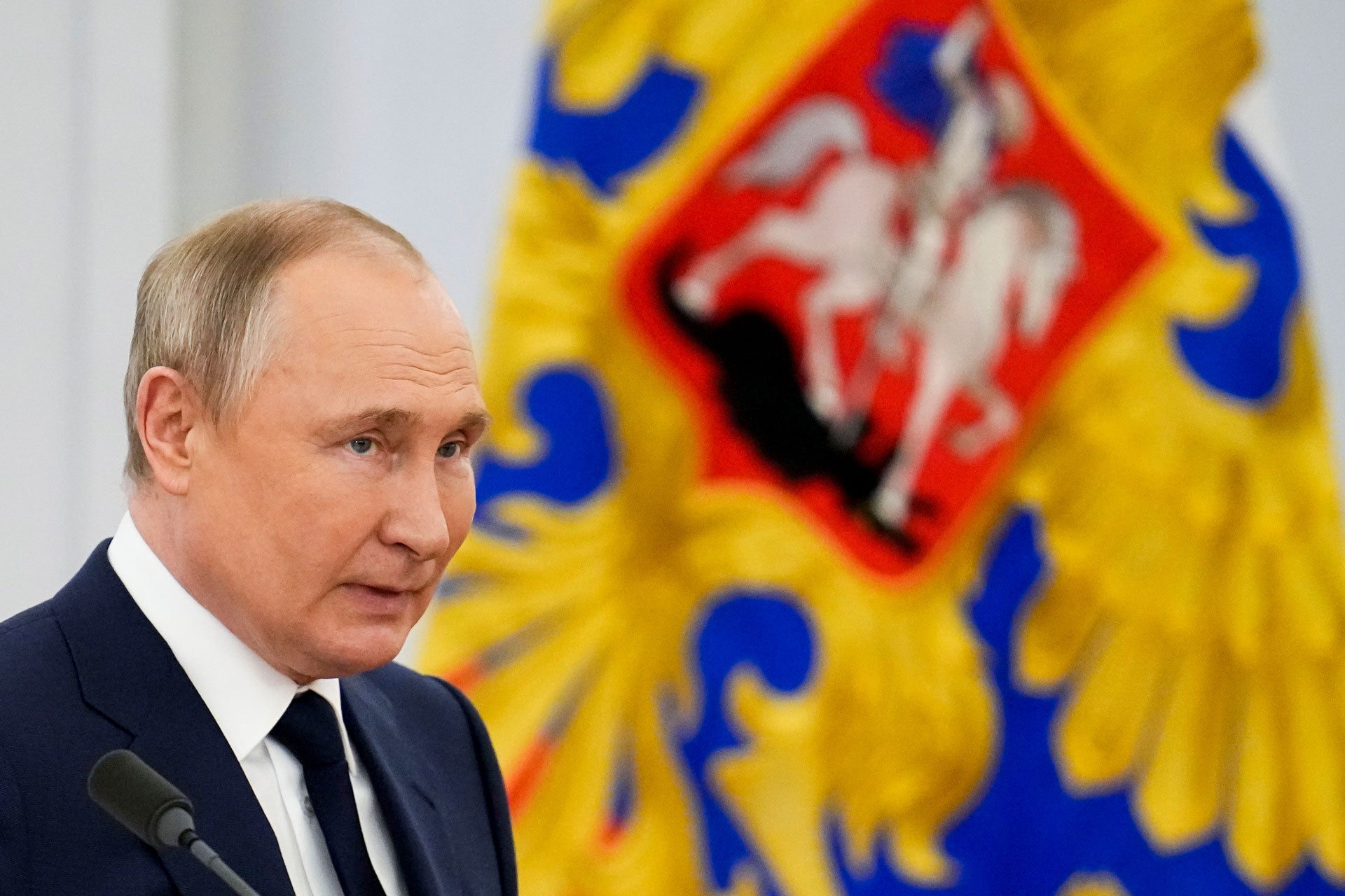 Russian President Vladimir Putin delivers a speech