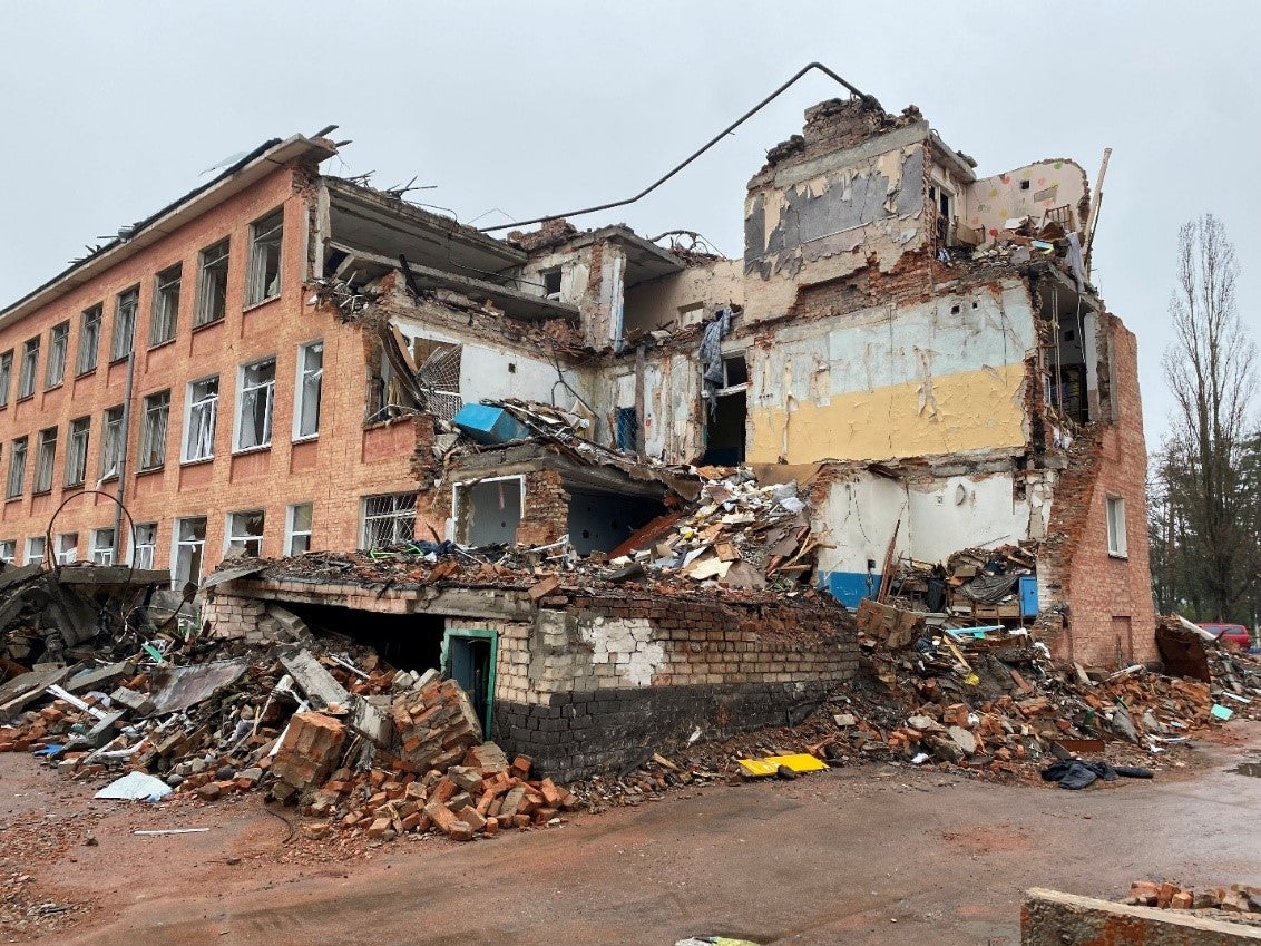 Damage caused by Russian attack on school