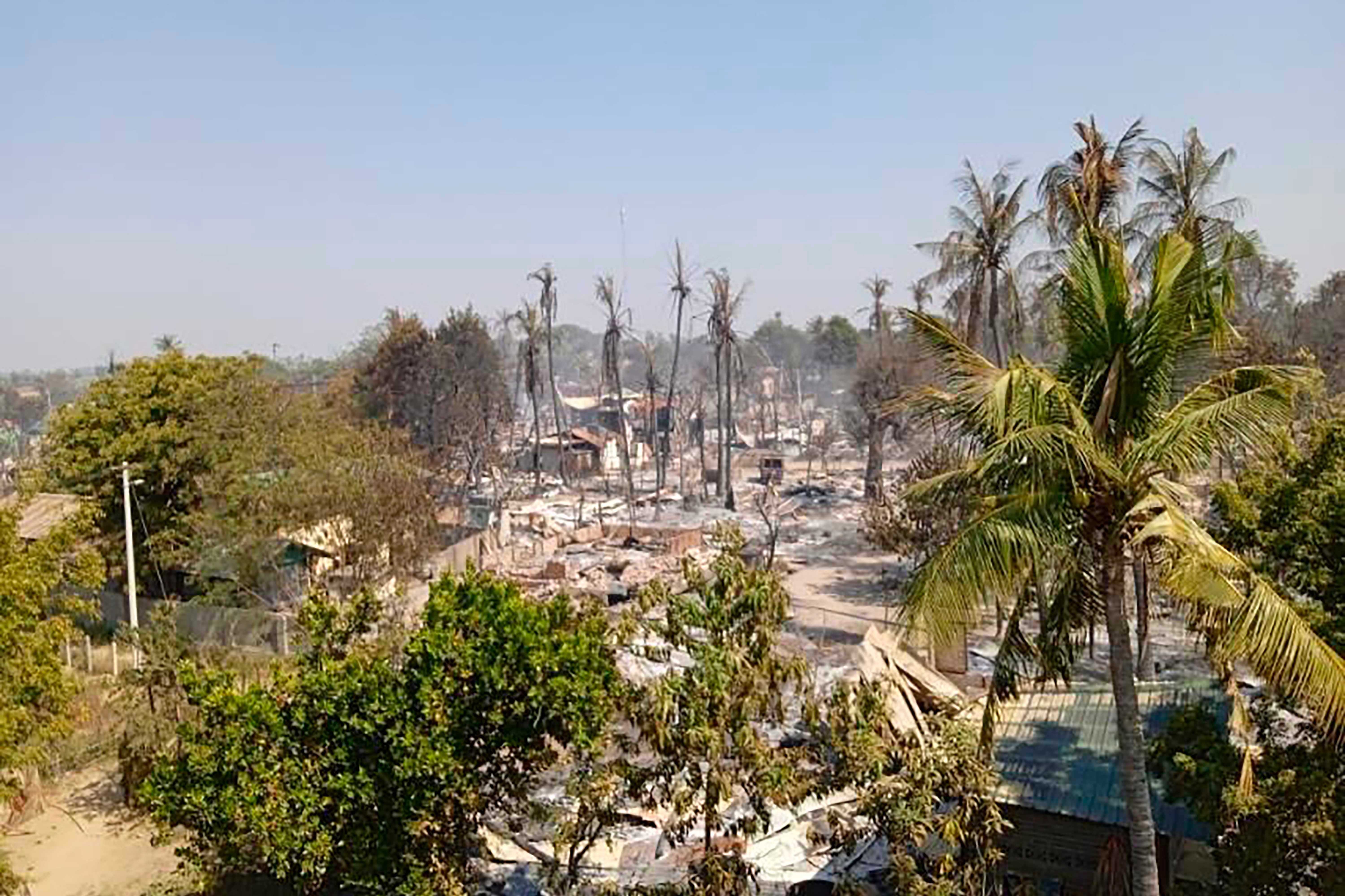 aerial shot of charred houses