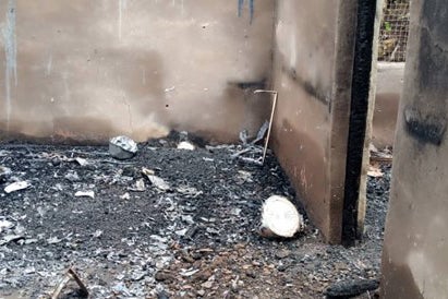 The destroyed remains of a house in Belo’s Sho neighborhood burned by Cameroonian soldiers during a counter-insurgency operation on June 11, 2022.