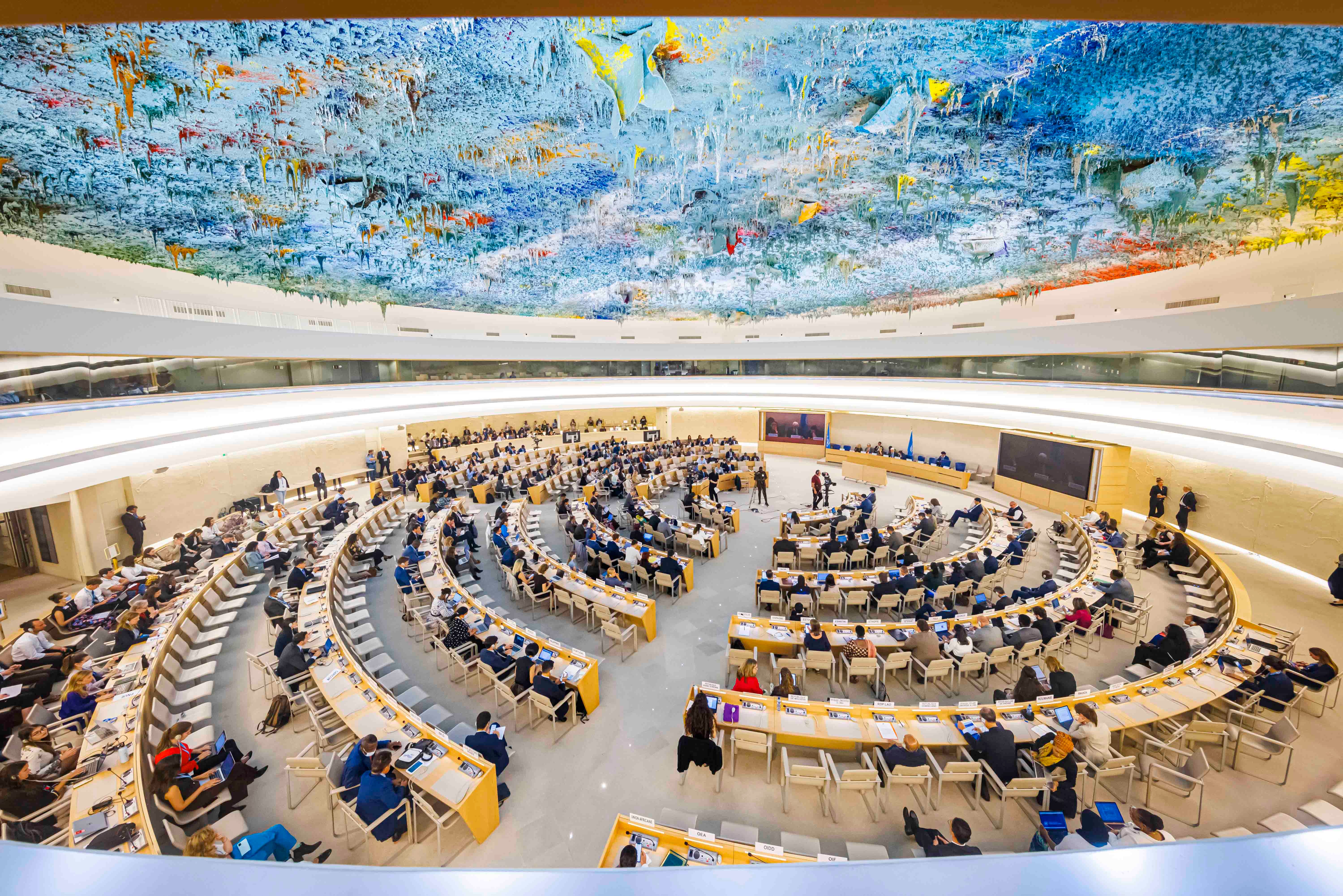Delegierte bei der Eröffnung der 50. Sitzung des Menschenrechtsrats der Vereinten Nationen in Genf am 13. Juni 2022.