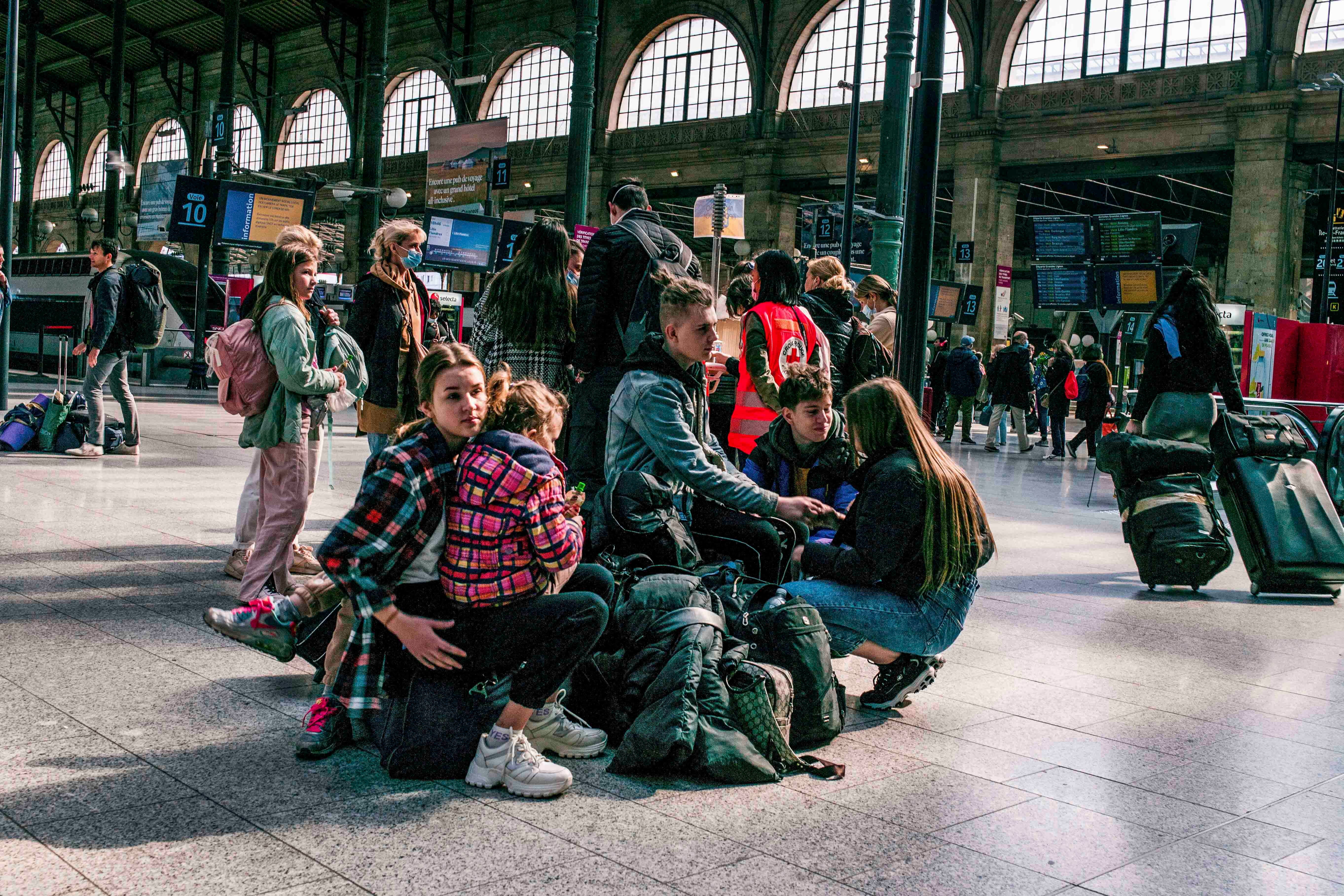 Ukrainian refugees at a Paris train station, Paris, France on April 30, 2022.