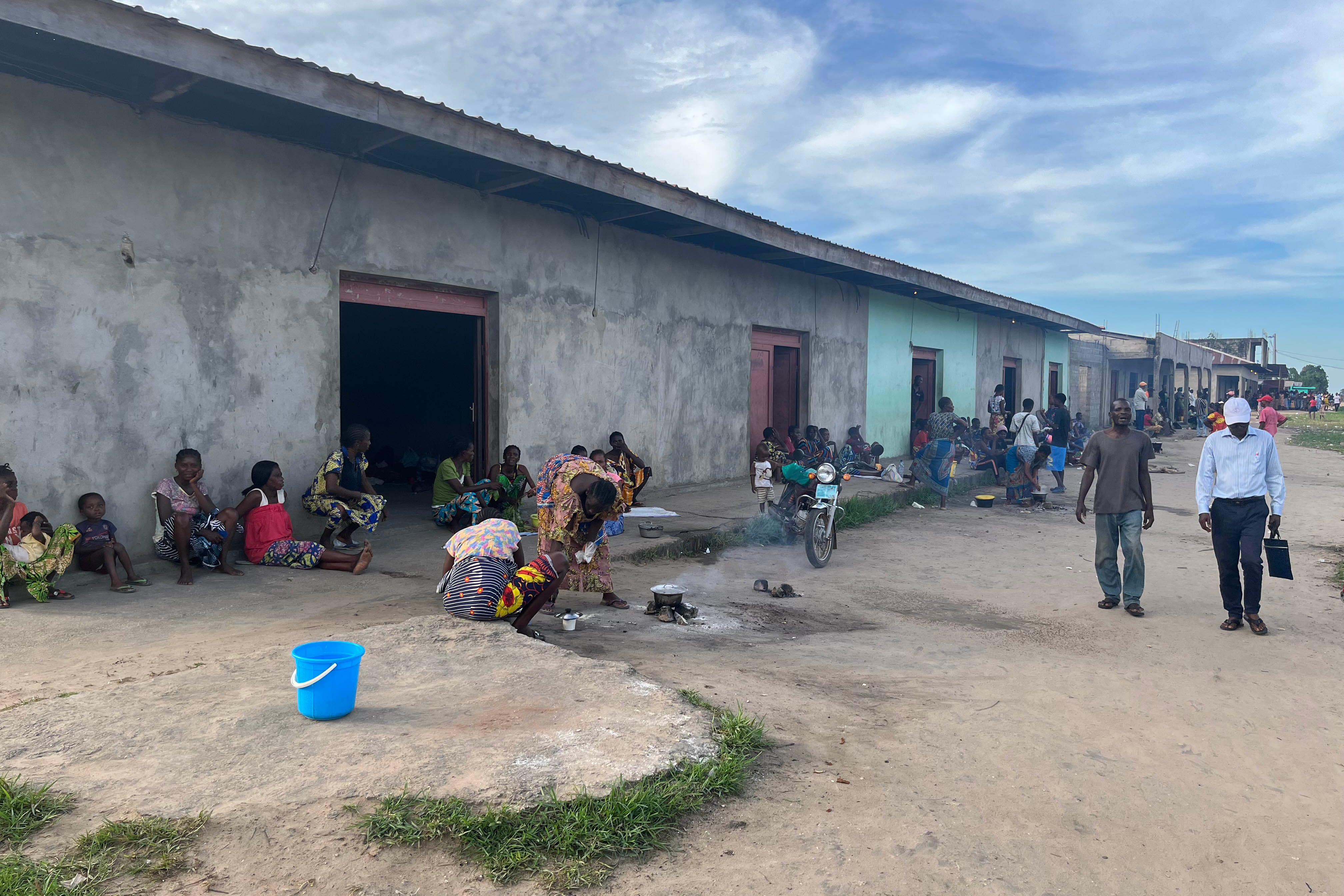 Exterior of a market turned into a camp for displaced persons