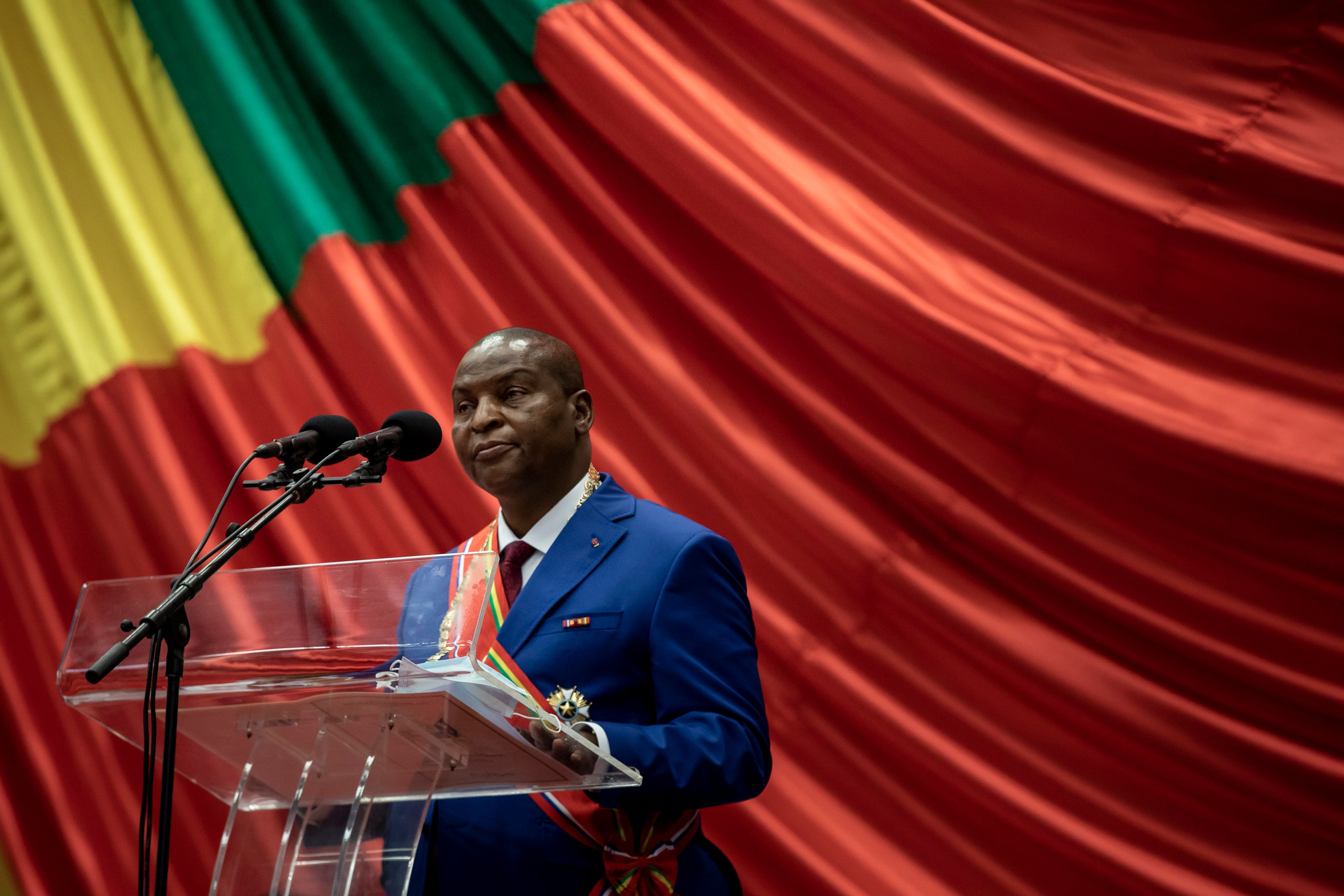 Le président de la République centrafricaine, Faustin-Archange Touadéra, s'exprimait lors de son investiture à Bangui, le 30 mars 2021.