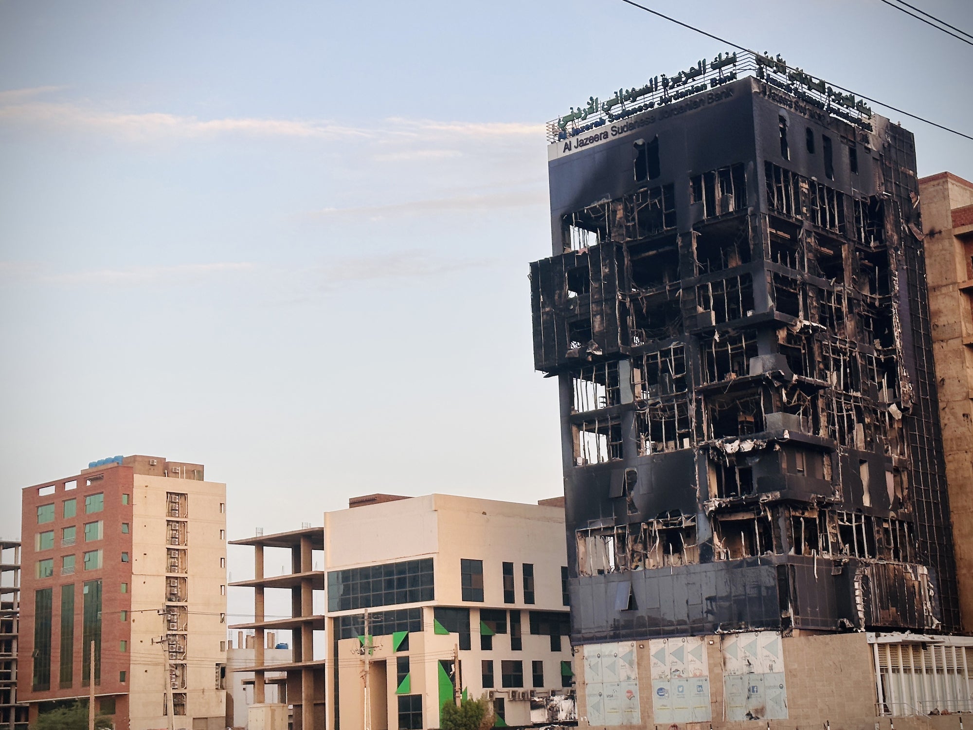 A bank building burned out in clashes between the Sudanese Armed Forces and the paramilitary Rapid Support Forces despite the ceasefire in Khartoum, Sudan.