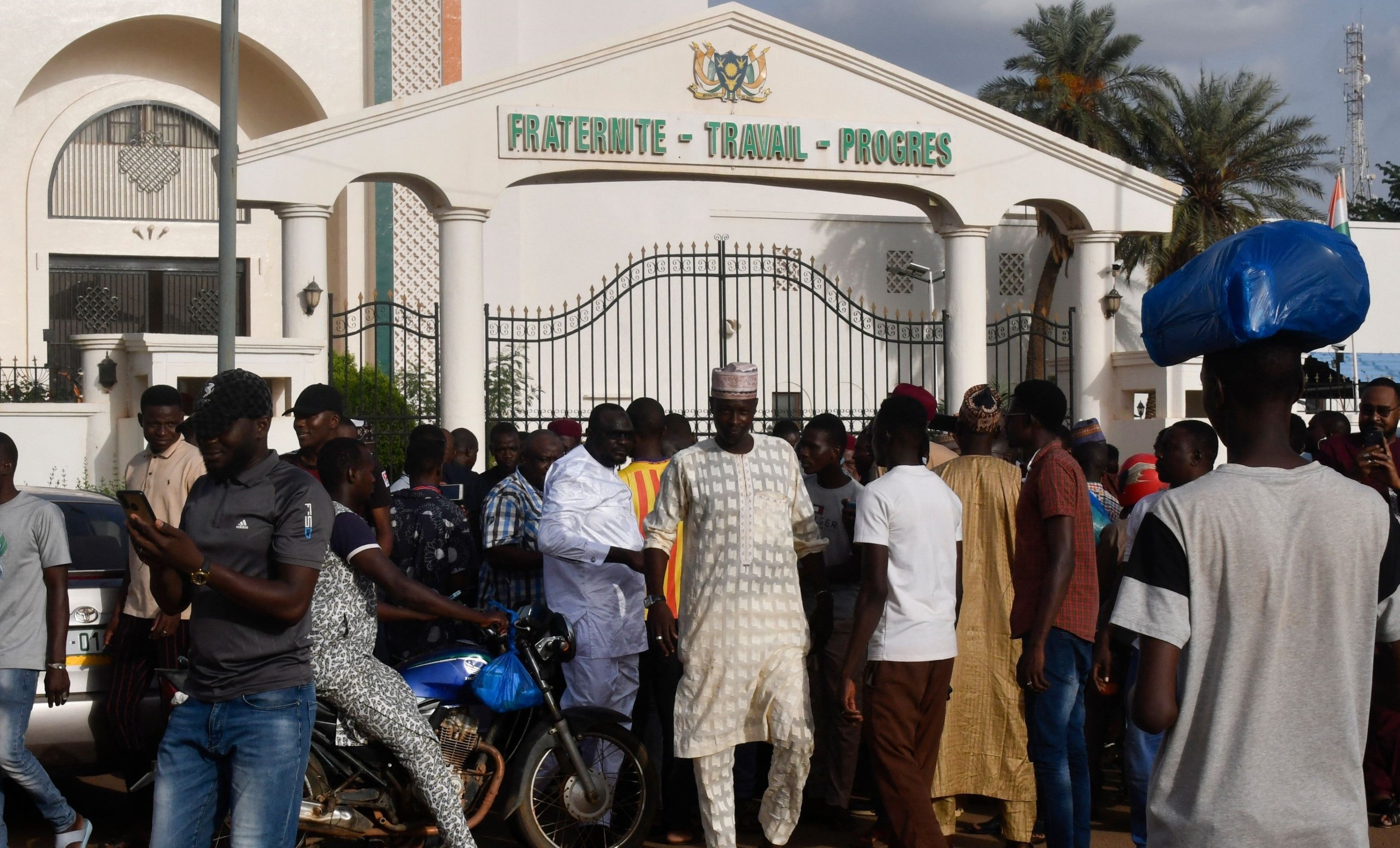 Demonstrators protest the military’s detention of President Mohamed Bazoum in Niamey, Niger on July 26, 2023. 