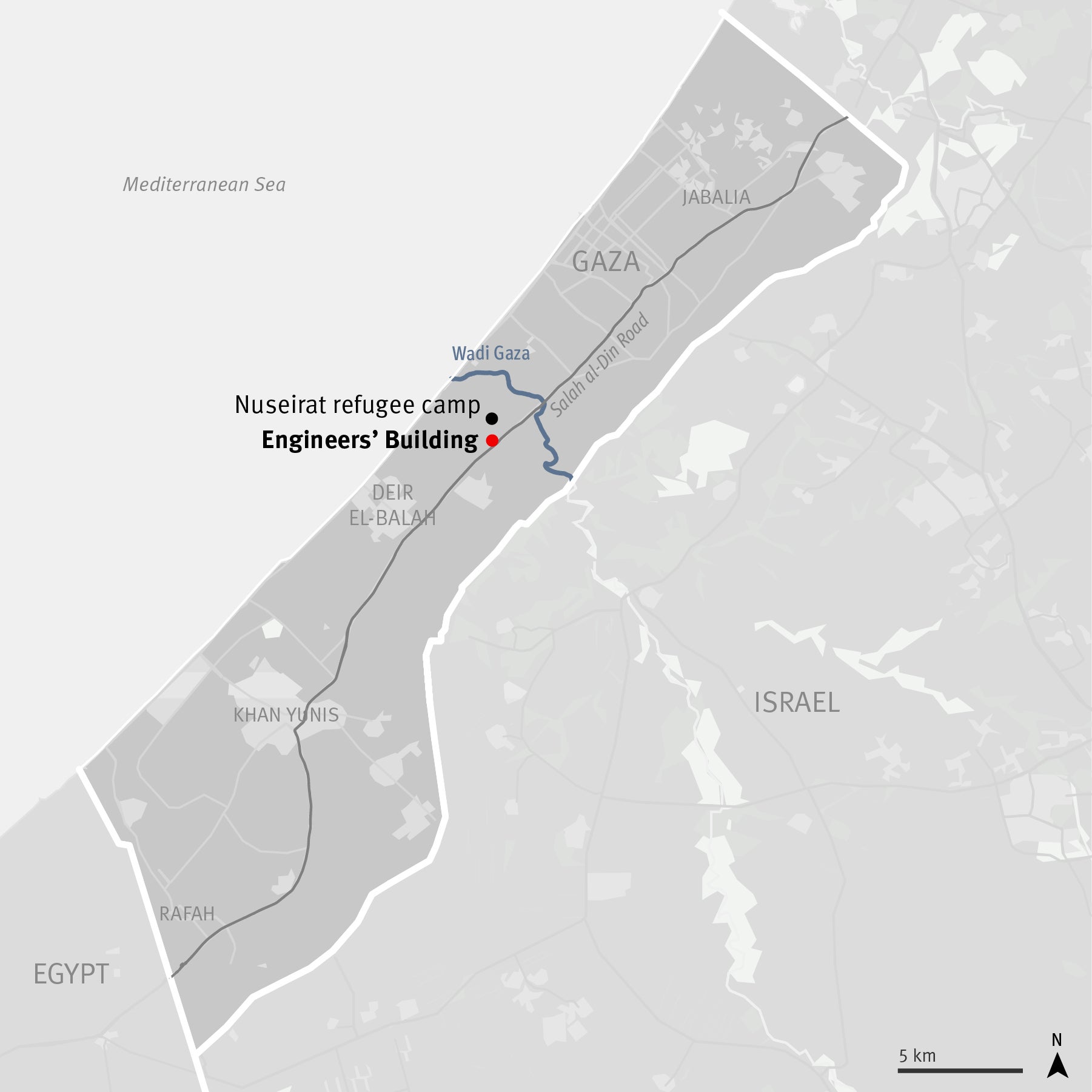 Location of the Engineers’ Building in central Gaza.