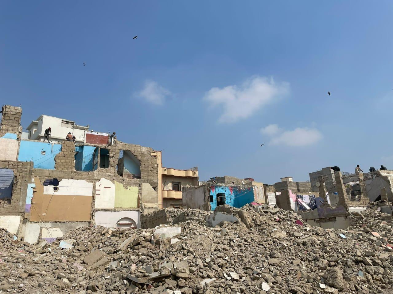 Demolished homes in a city