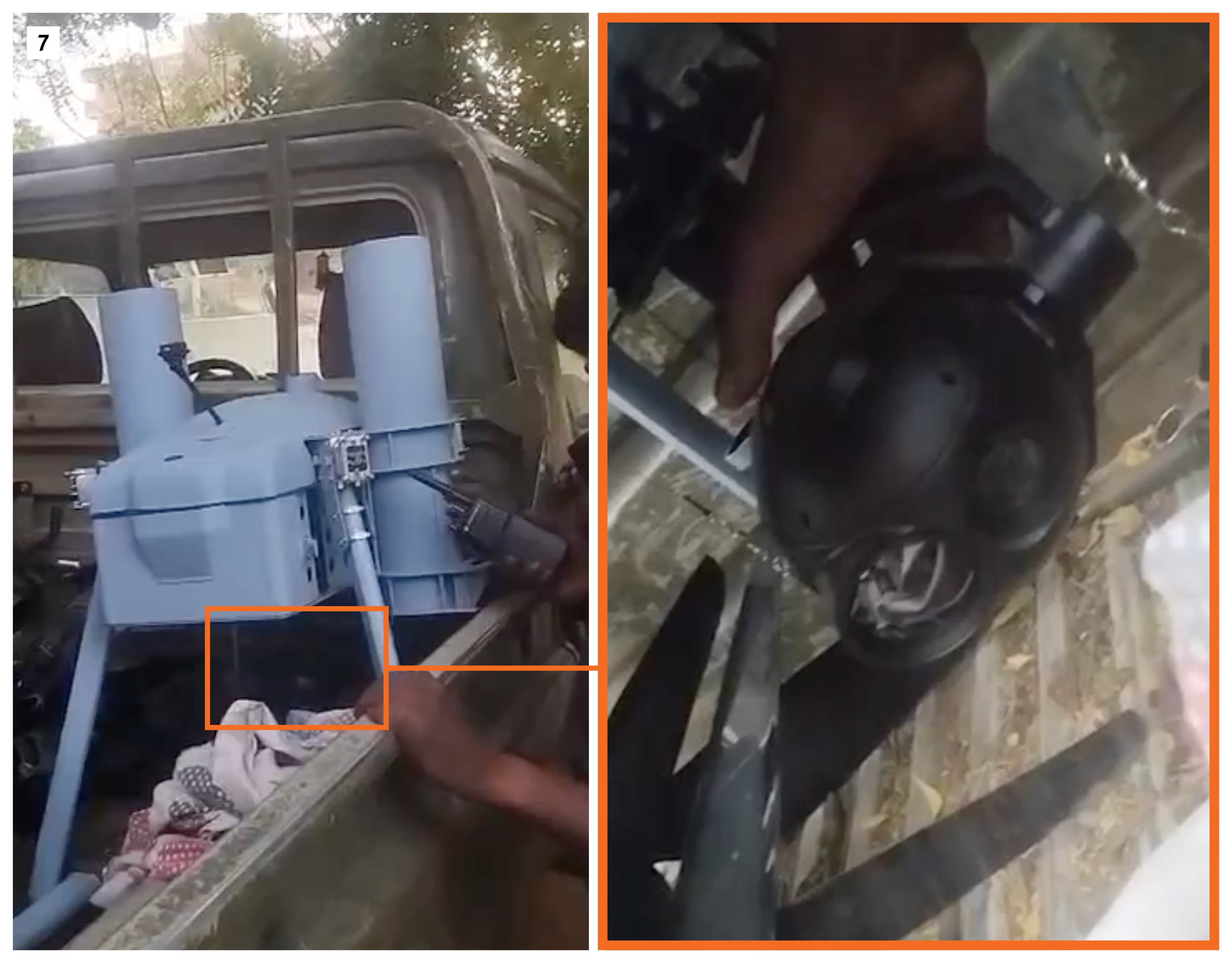 One video (7) posted by a pro-RSF account on March 9, 2024, shows unidentified fighters looking at a drone of this model. The drone shows no signs of wear and is in the back of a pickup truck. The drone’s camera is clearly visible.  Human Rights Watch identified the camera as a Chinese-made Viewprotech Q30TIR-50. 