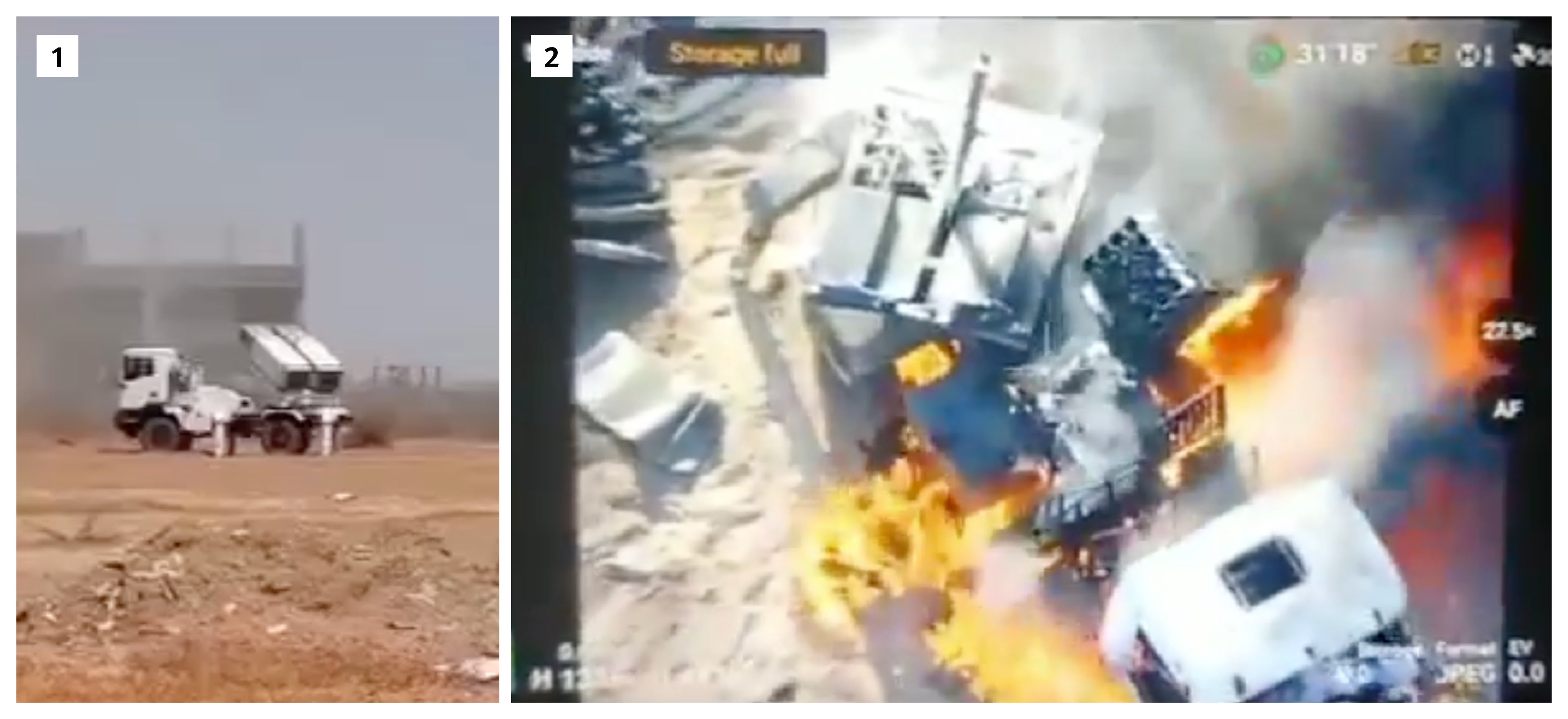 Human Rights Watch verified one video (1) posted to Telegram in October 2023 showing two truck-mounted multi-barrel rocket launchers apparently in use by RSF forces in Khartoum. These are vehicle-based weapon systems designed for rapid deployment and saturation fire of rocket projectiles. The specific type of launcher, which consists of 40 tubes and is mounted on what appears to be a MAN truck, is unknown but appears to be capable of firing 122mm Grad-type unguided rockets or its equivalents. Another record