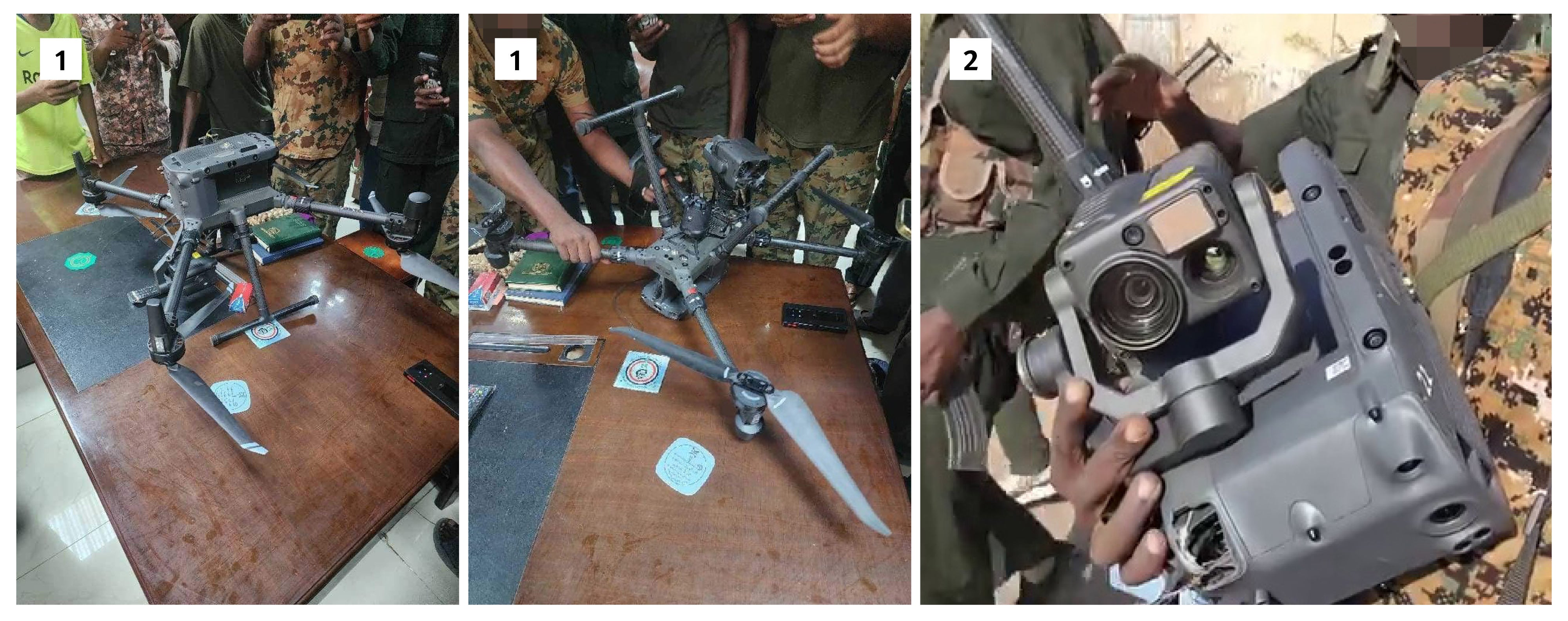 Human Rights Watch identified five posts showing drones—or footage from them—that, from their build, markings or other specific characteristics, identify them as manufactured by DJI, a China-based commercial drone company. The drones are commercially available to civilians. These drones appear to be used by both the SAF and the RSF, including as attack drones. The drone type was used at least three times by the RSF and once by the SAF in military operations in Darfur (see above, “Potential Violations of the