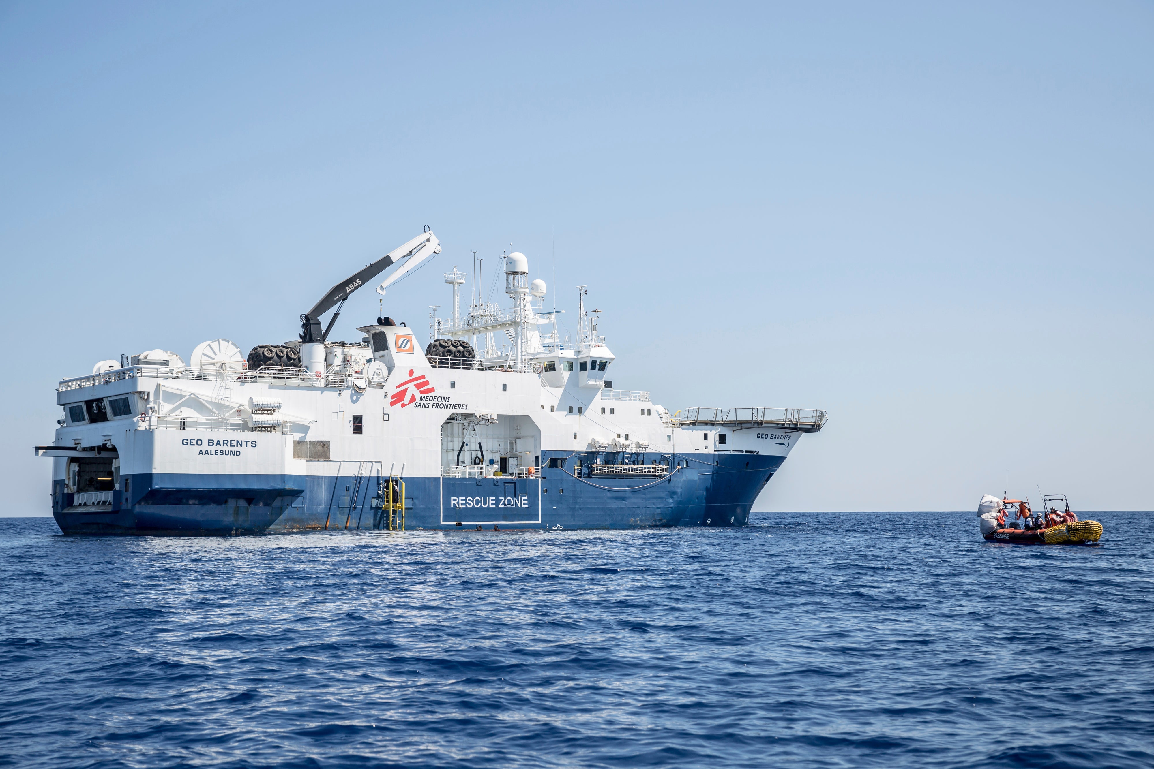The Geo Barents ship, operated by Médecins Sans Frontières, is on a rescue mission in the Central Mediterranean Sea, August 2, 2024.