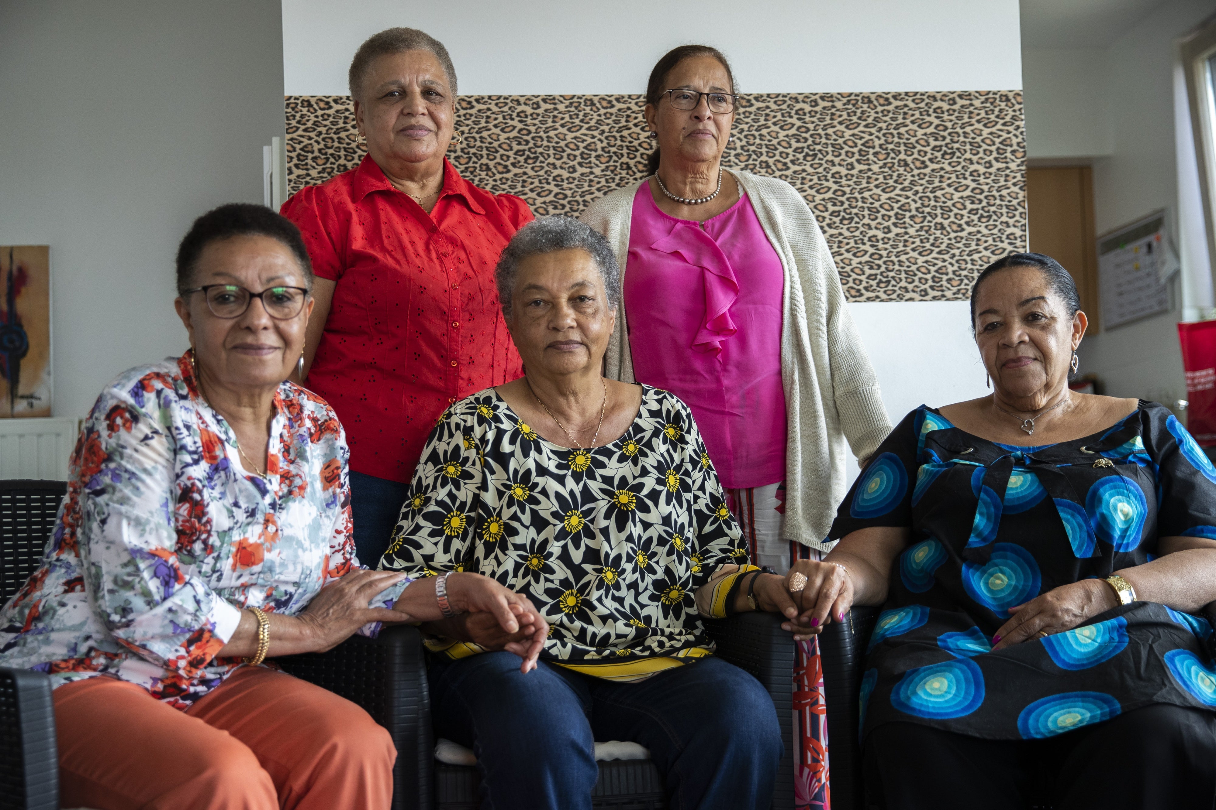 Clockwise from top left, Simone Ngalula, Monique Bitu Bingi, Lea Tavares Mujinga, Noelle Verbeeken and Marie-Jose Loshiborn, who were born in Congo when the country was under Belgian rule and were taken away from their mothers, successfully sued the Belgian state for crimes against humanity. 