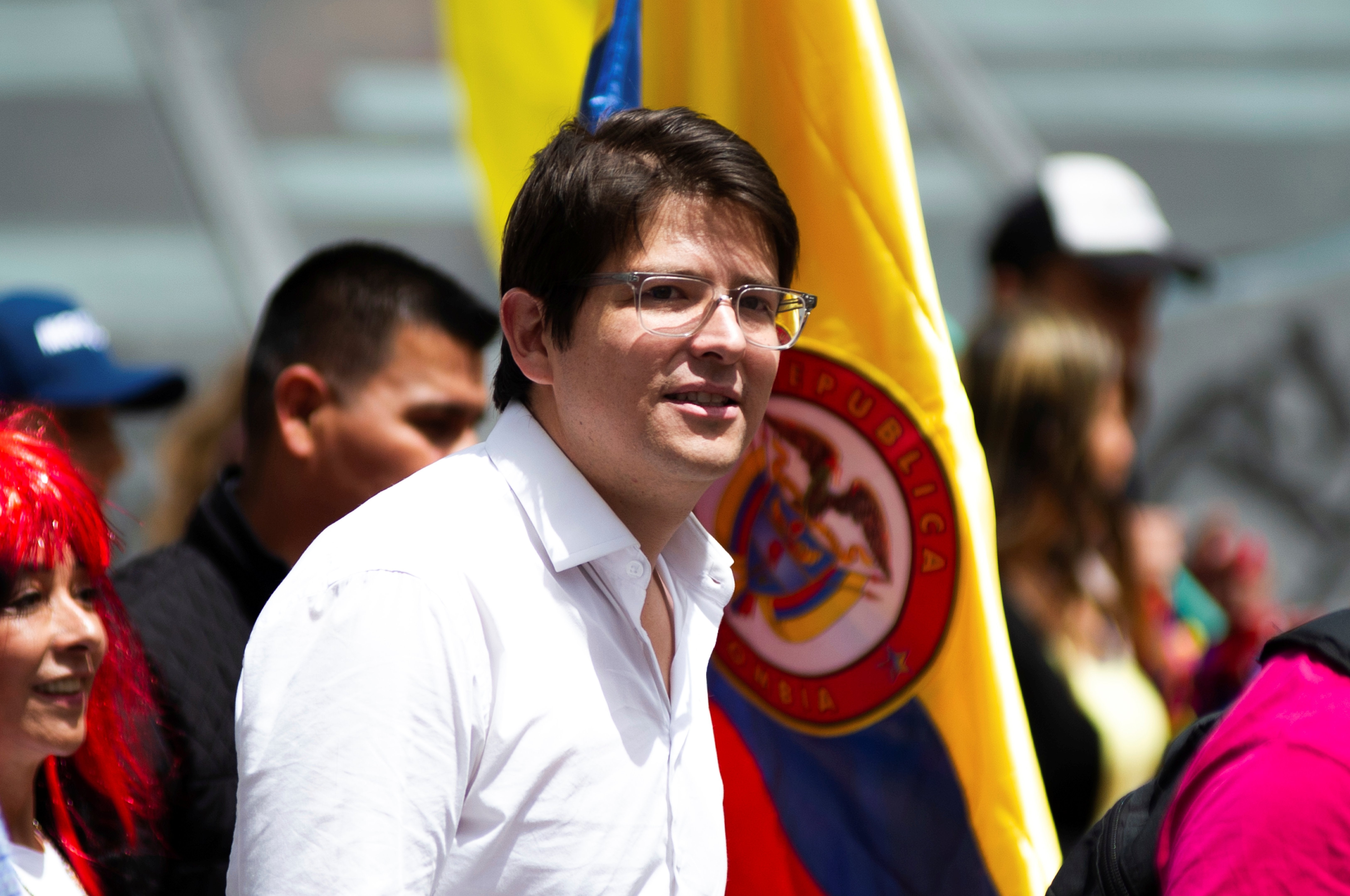 Le sénateur colombien Miguel Uribe Turbay photographié lors d'un rassemblement politique à Bogota, capitale de la Colombie, le 15 février 2023. 