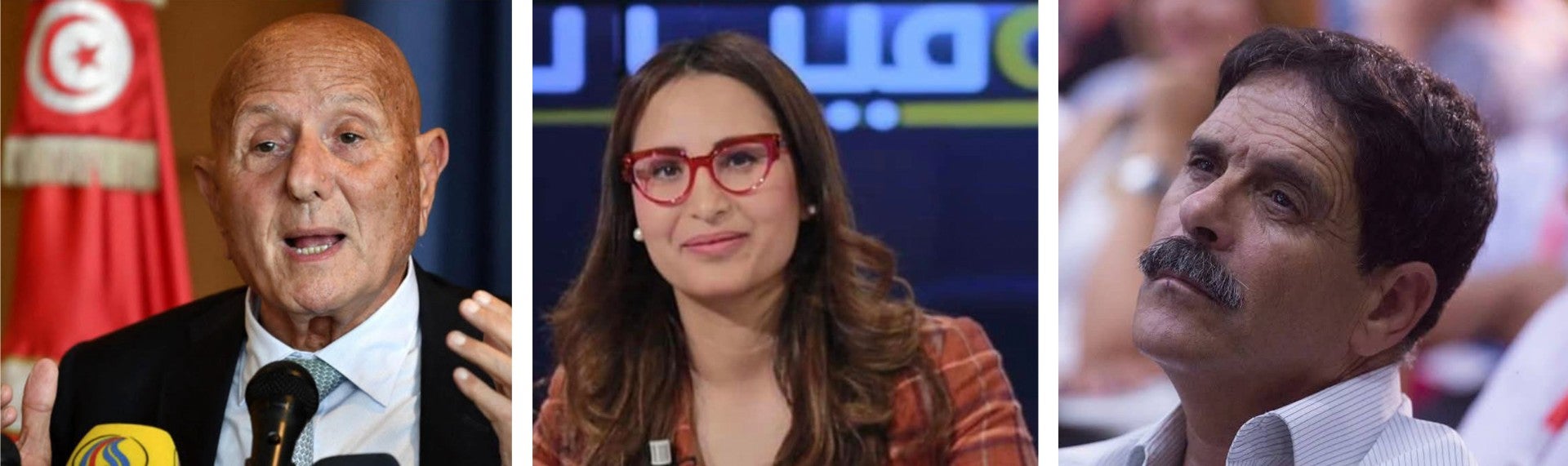 Trois éminentes figures de l’opposition en Tunisie, arrêtées fin novembre et début décembre 2025. De gauche à droite : L’avocat Ahmed Nejib Chebbi, l’activiste Chaïma Issa, et l’avocat Ayachi Hammami.