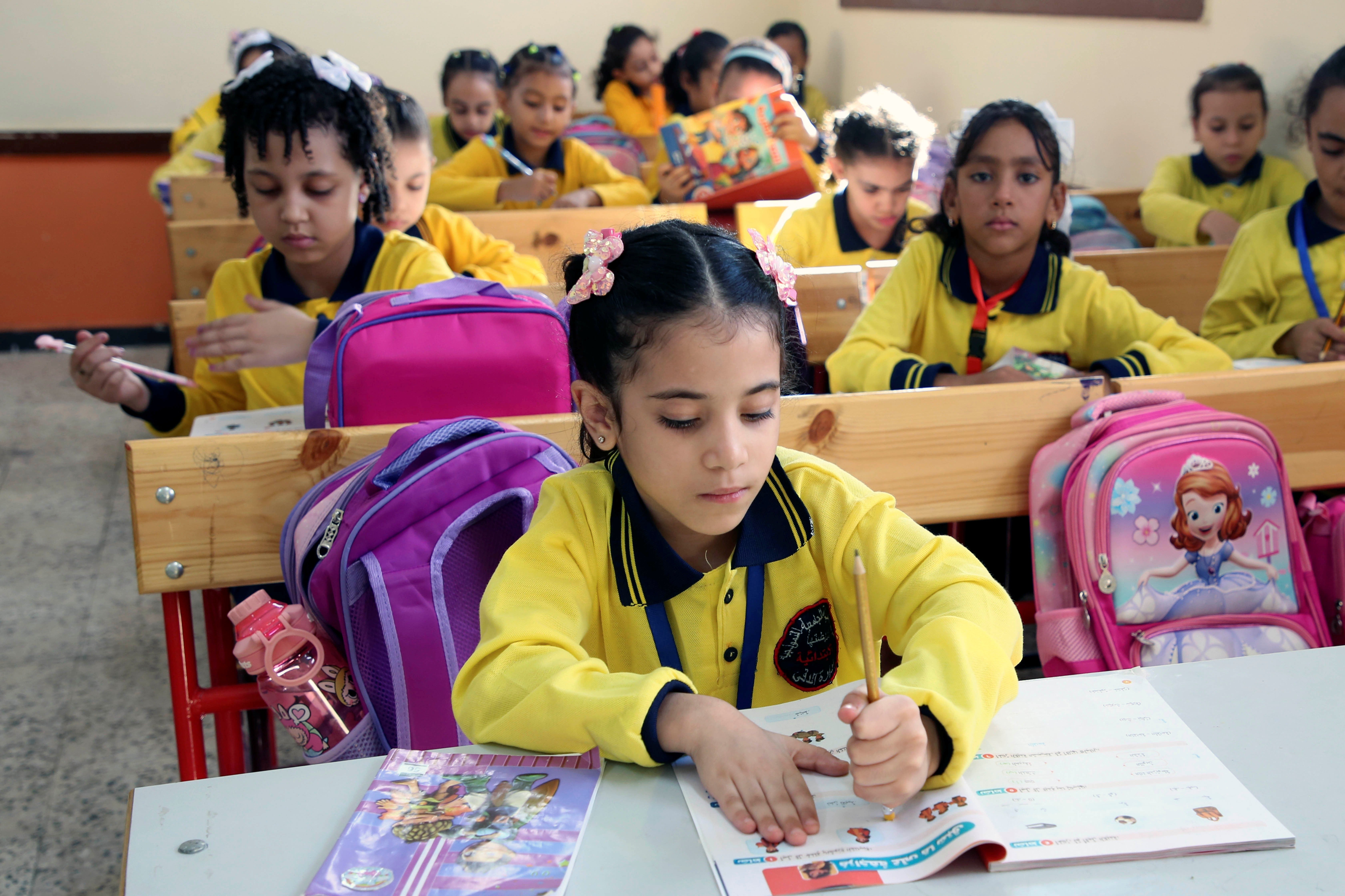 Students on the first day of a new academic year at a public school in Cairo, Egypt, September  21, 2025.