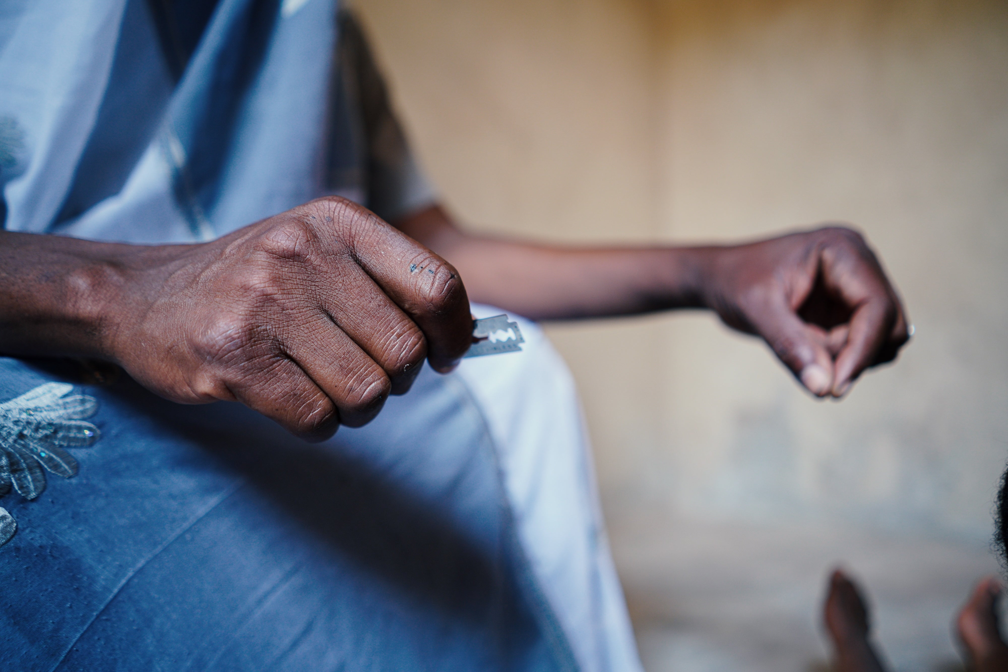 A razorblade used in an undisclosed country for female genital mutilation.