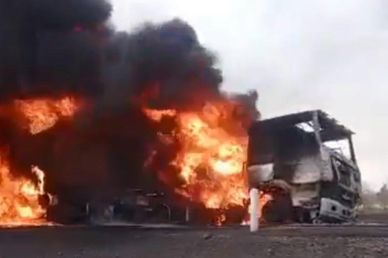 A truck on fire
