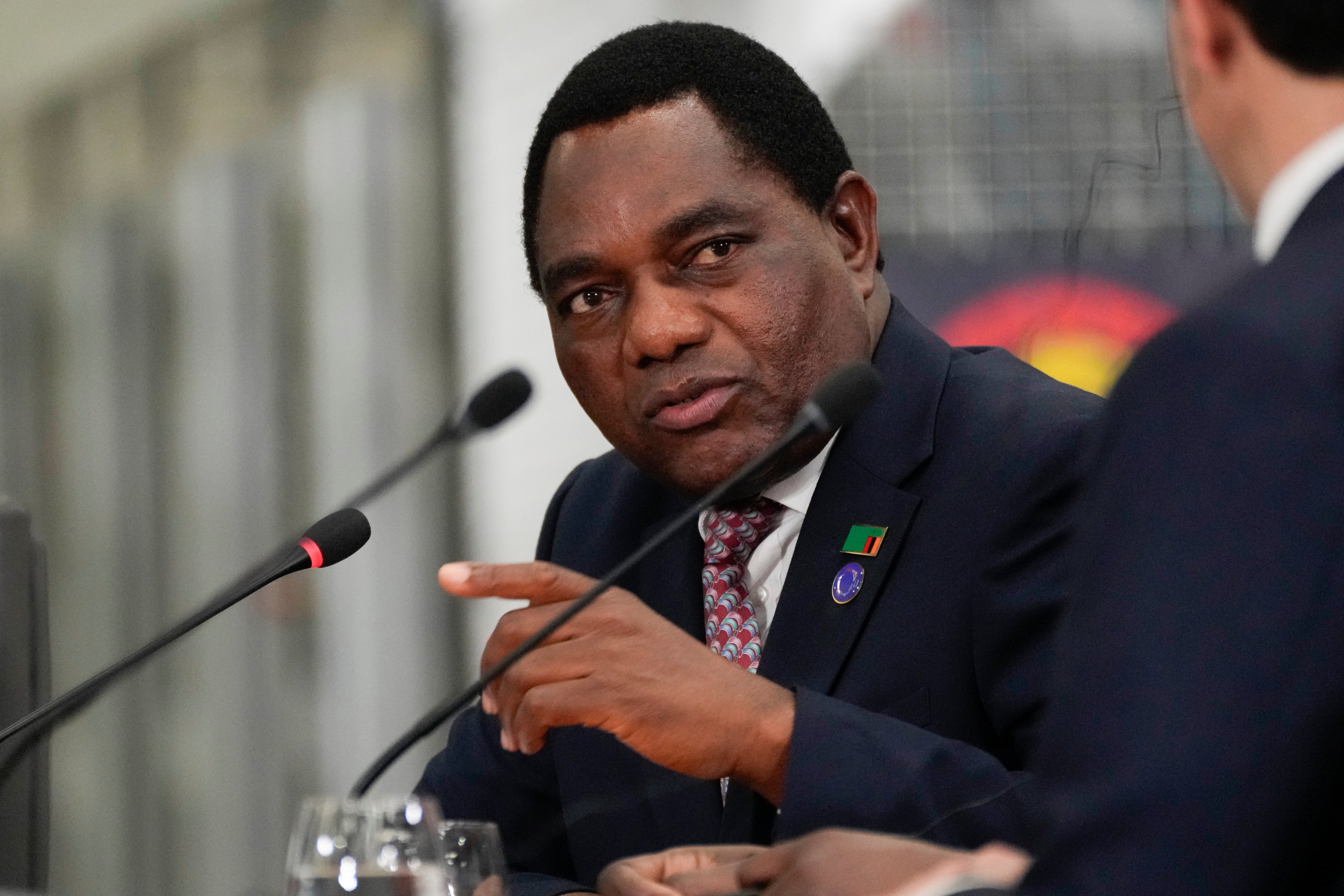 Zambia’s President Hakainde Hichilema speaks at a high-level meeting in Angola, December 4, 2024.