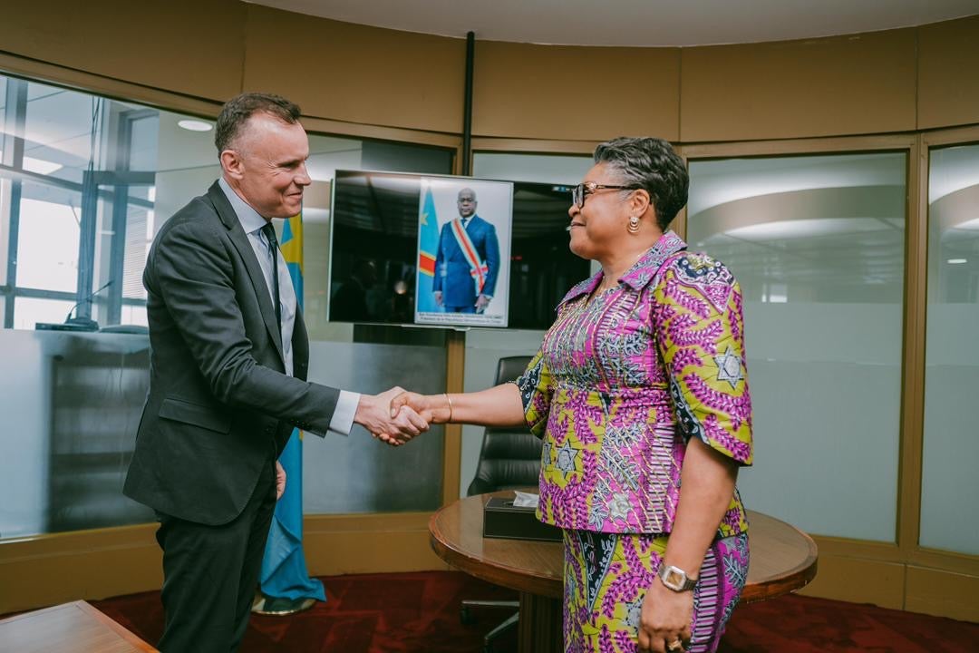 Executive Director of Human Rights Watch, Philippe Bolopion (left), and Prime Minister of the Democratic Republic of Congo, Judith Suminwa, in Kinshasa, May 21, 2026.