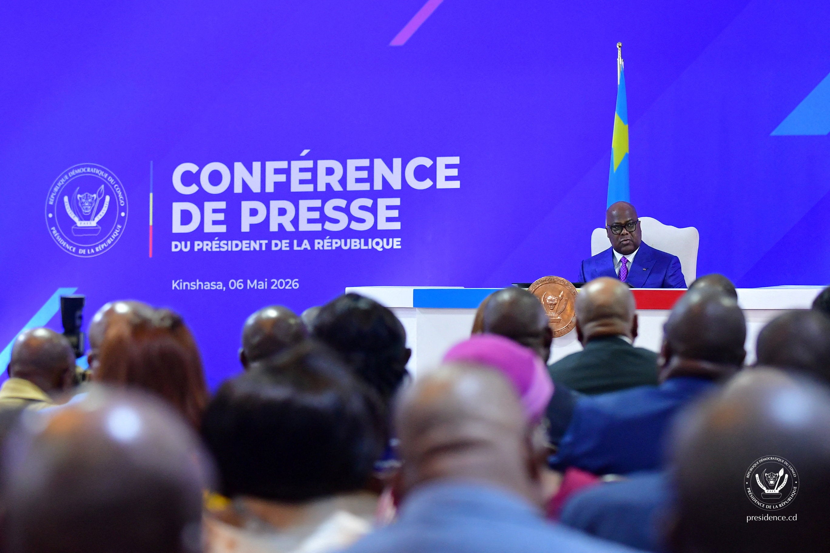 Le président Félix Tshisekedi lors d'une conférence de presse à Kinshasa.