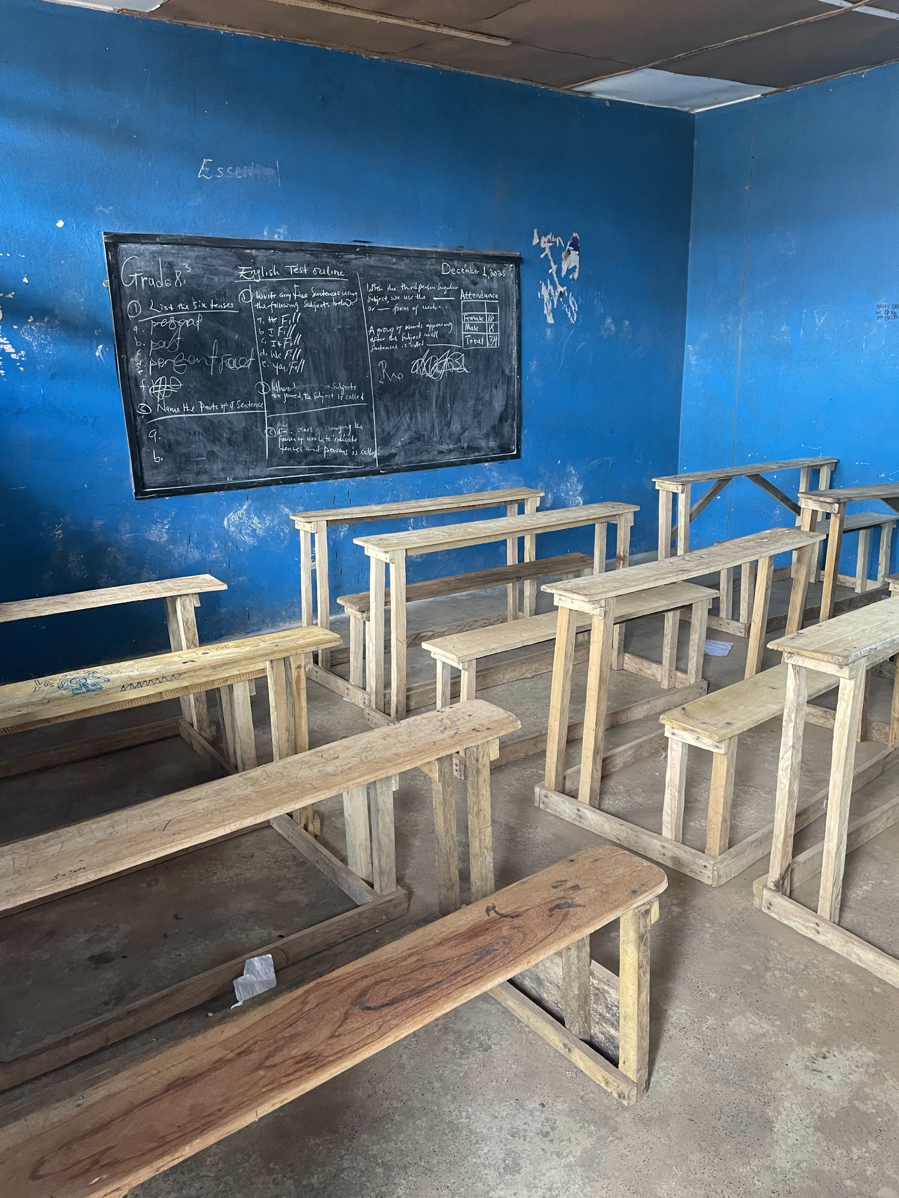 Desks in an empty classroom
