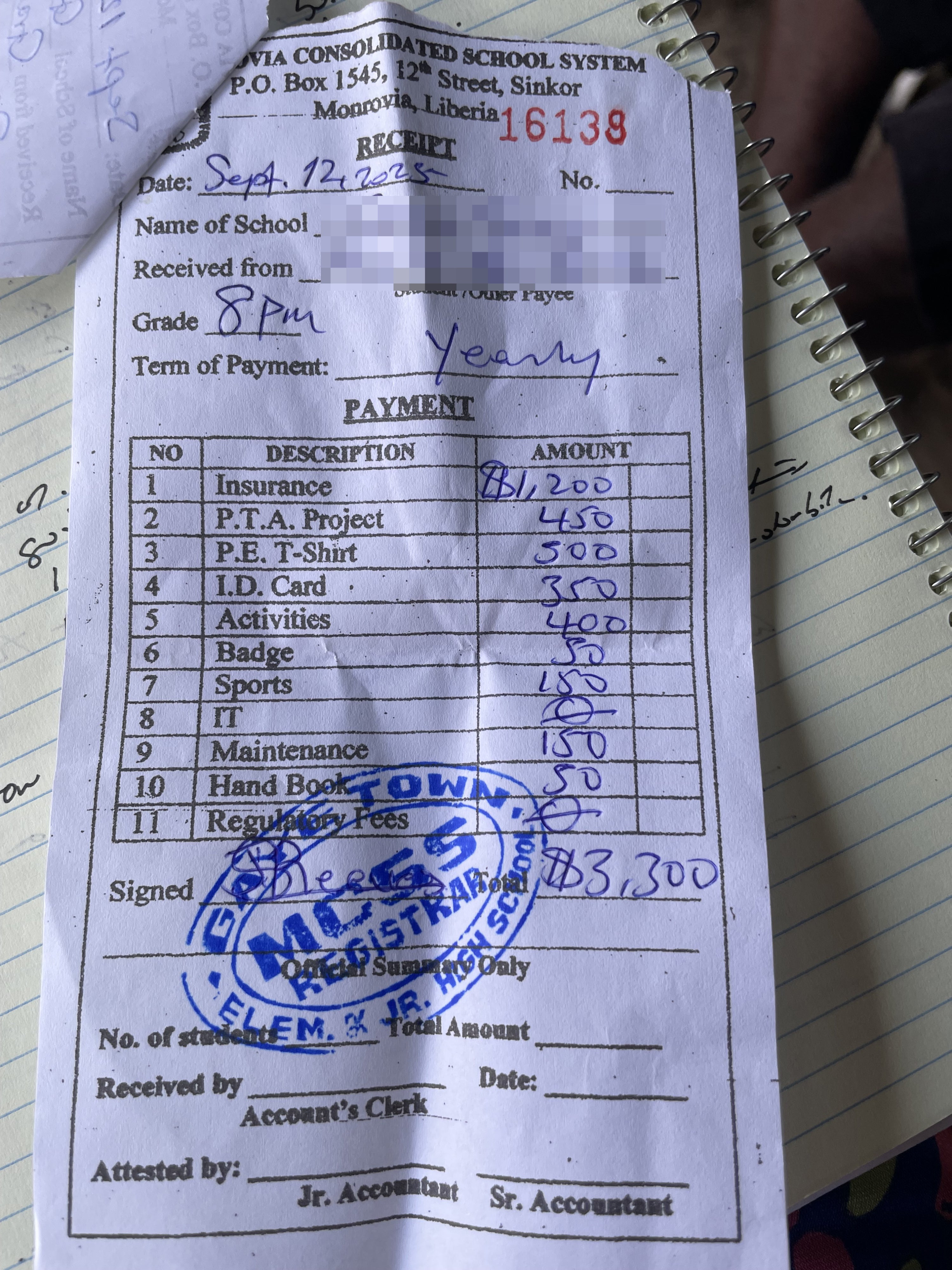 Redacted receipt