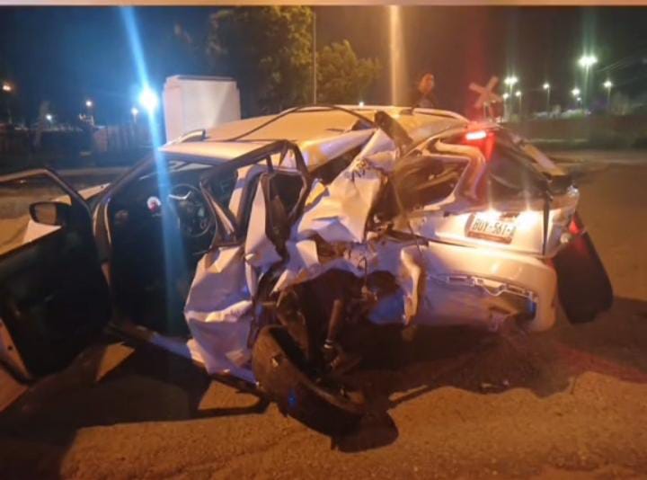 Jesús González’s car after someone crashed into him while he was stopped at a traffic light in Mexicali, Mexico, September 2025.