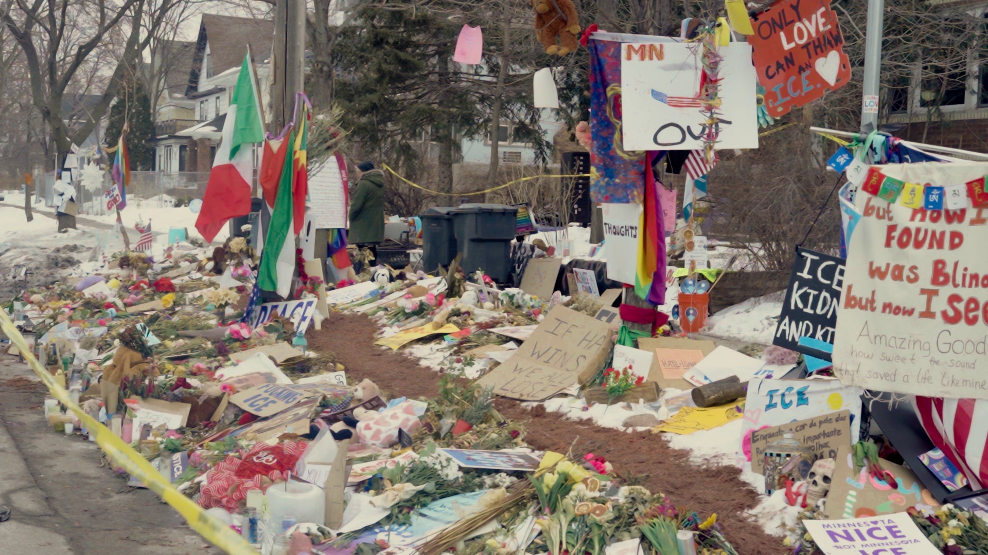 A memorial site set up by community members where Renee Good was killed in Minneapolis, Minnesota. 