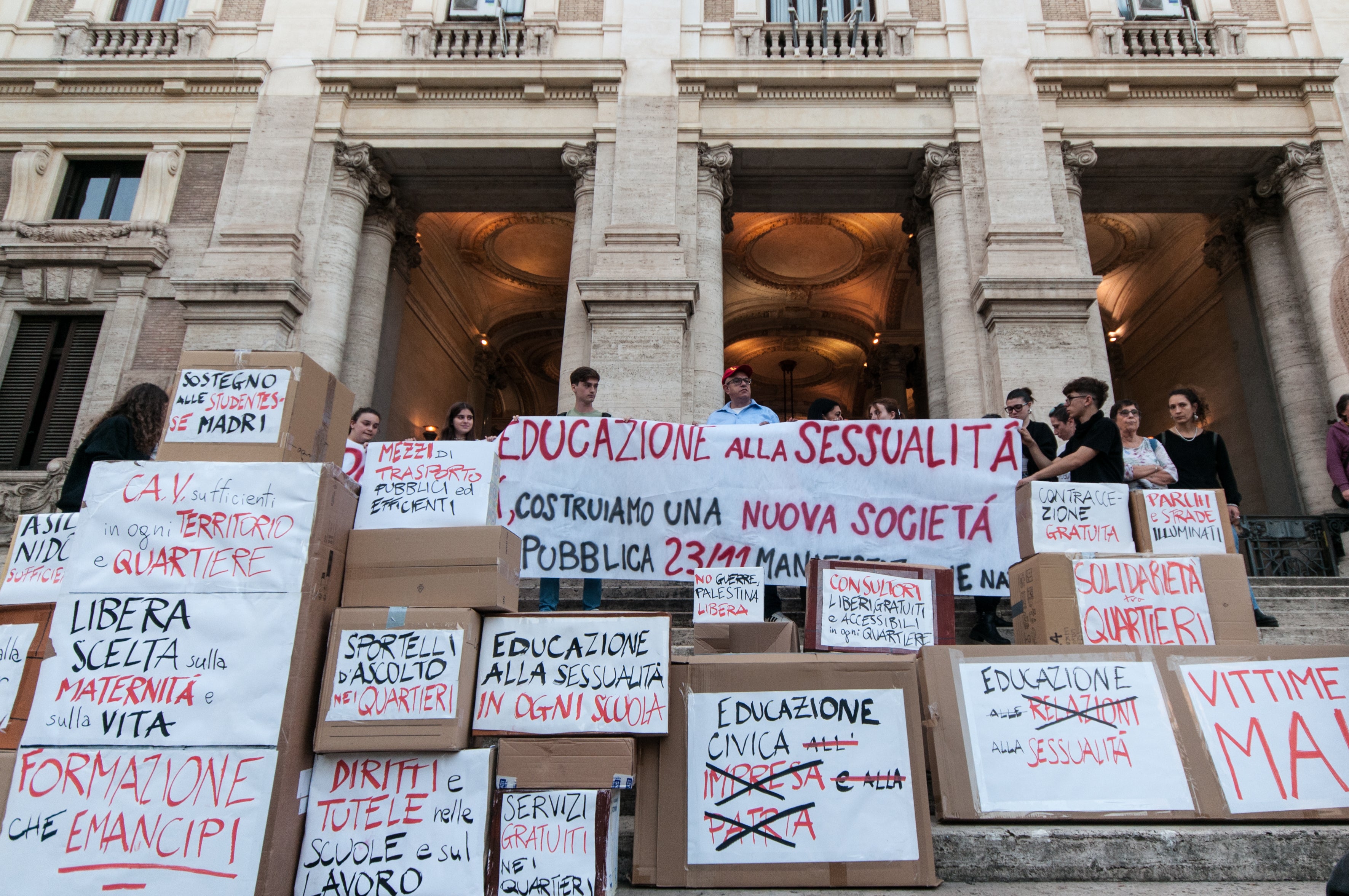 OSA students perform a flash mob in front of the Ministry of Education and Merit to request sexual and affective education in schools in Rome, Italy, on October 31, 2024. 