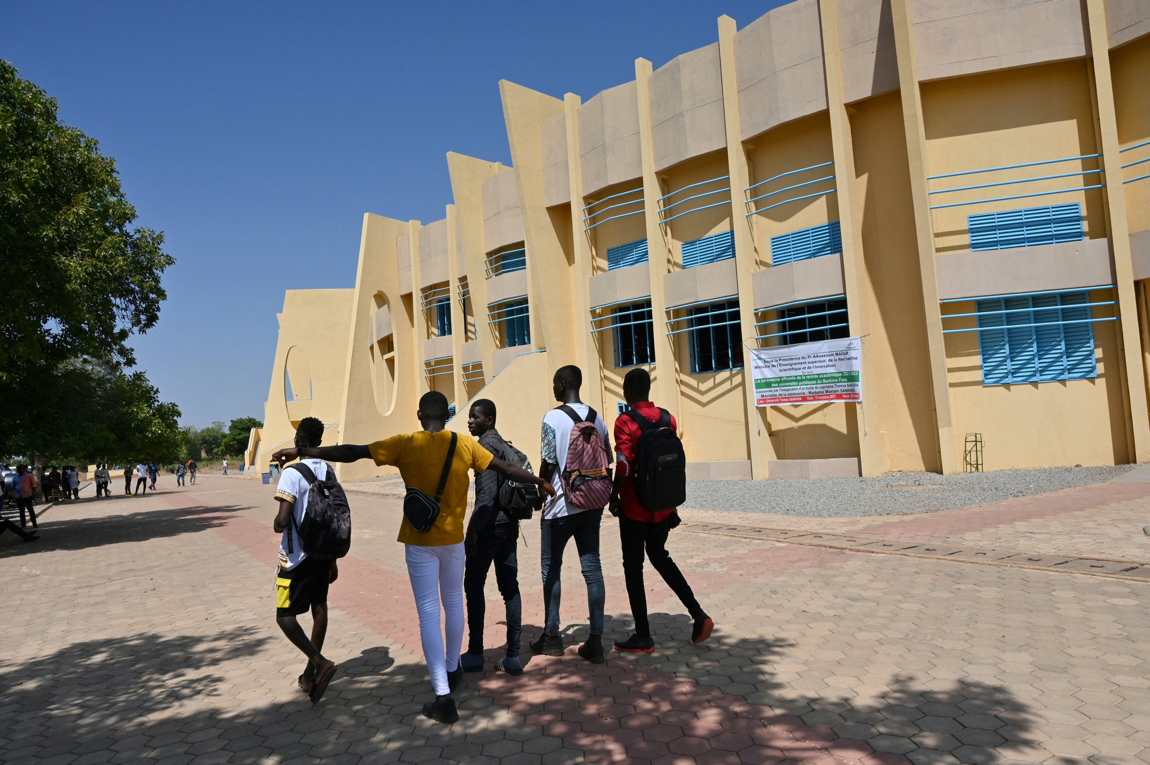 Students outside the University Thomas Sankara near the capital, Ouagadougou,  Burkina Faso, October 15, 2021. 