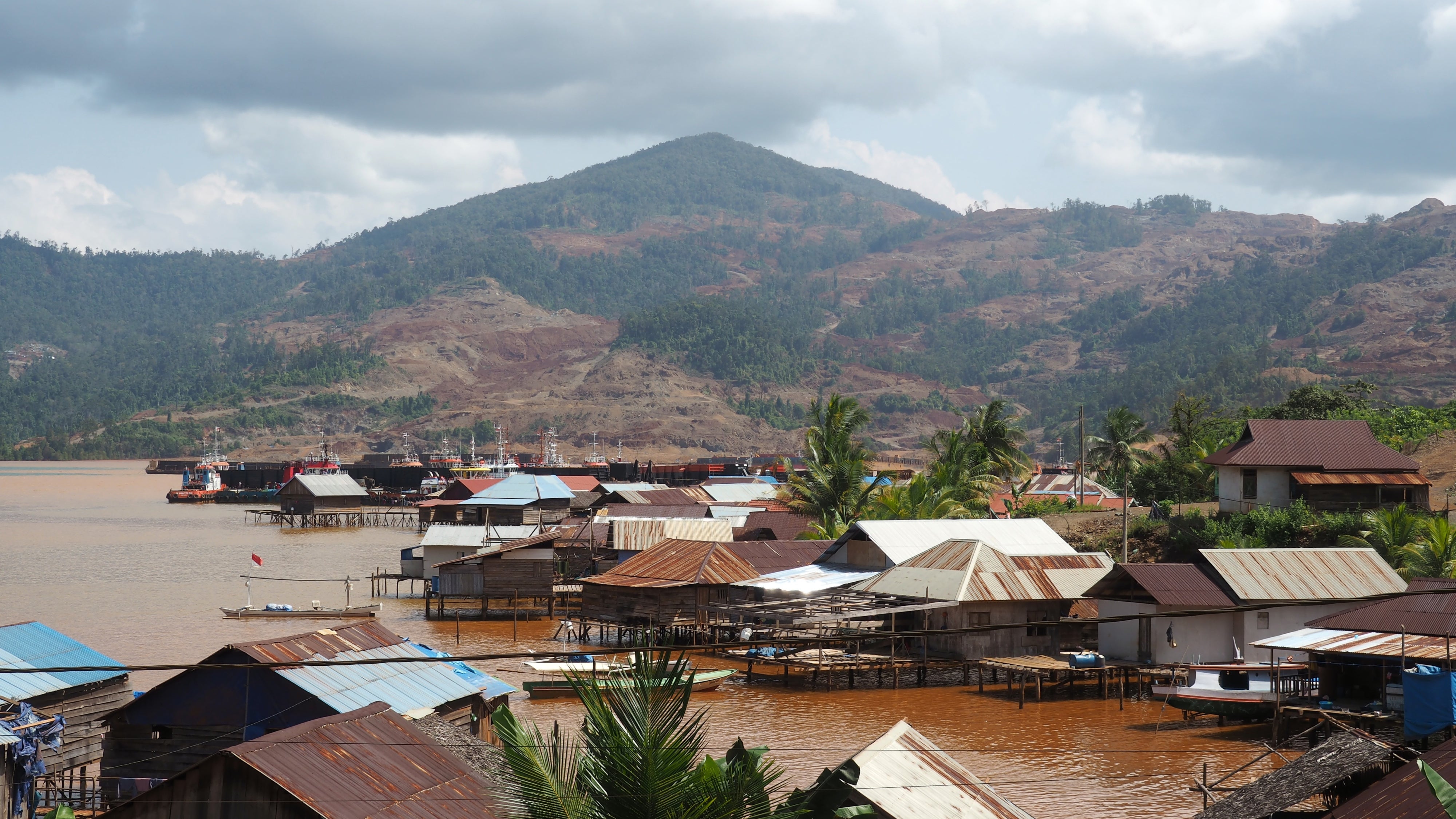 Coastal village with polluted water