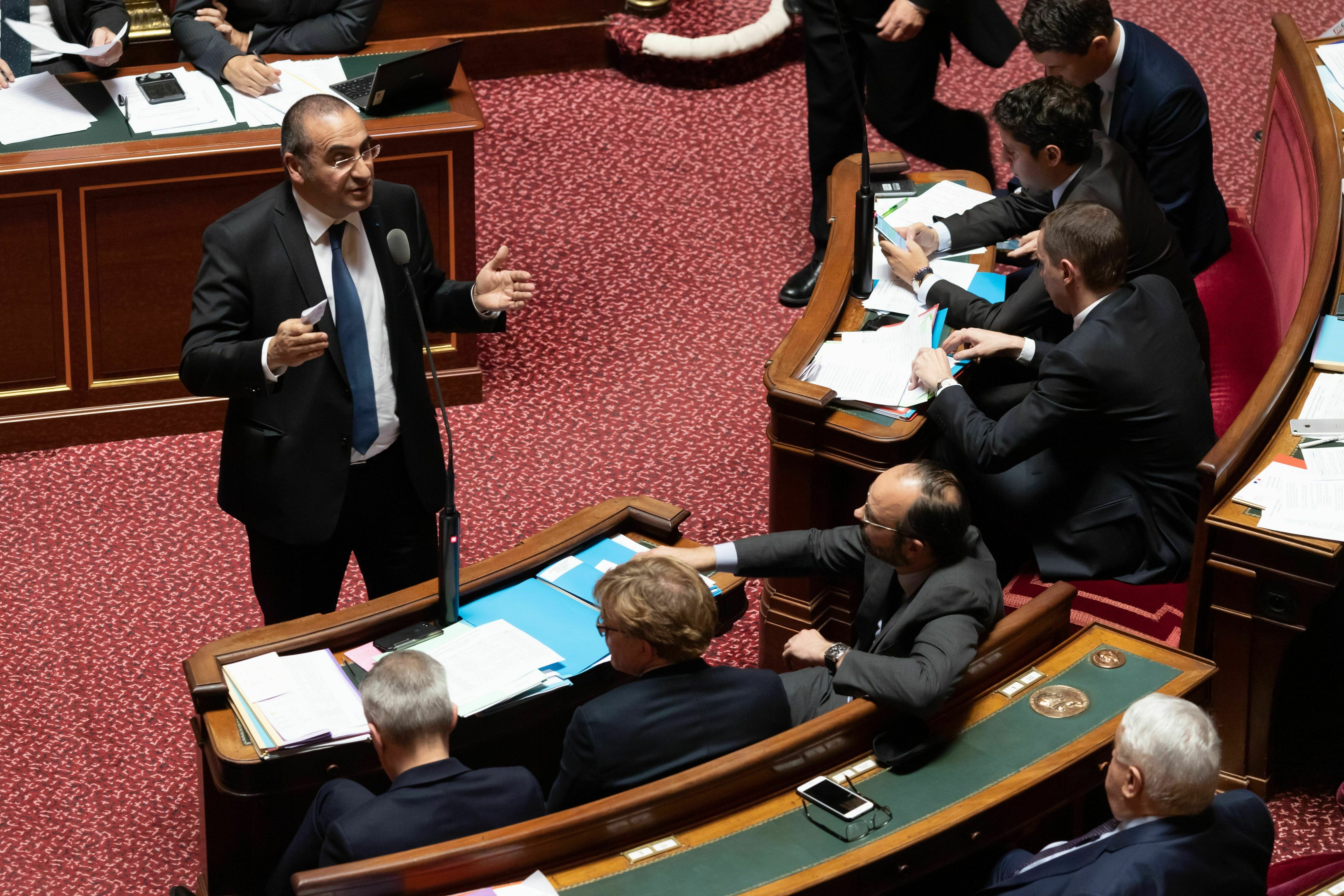 French Interior Minister Laurent Nuñez during the weekly session of questions to the government at the National Senate. Paris, France. 