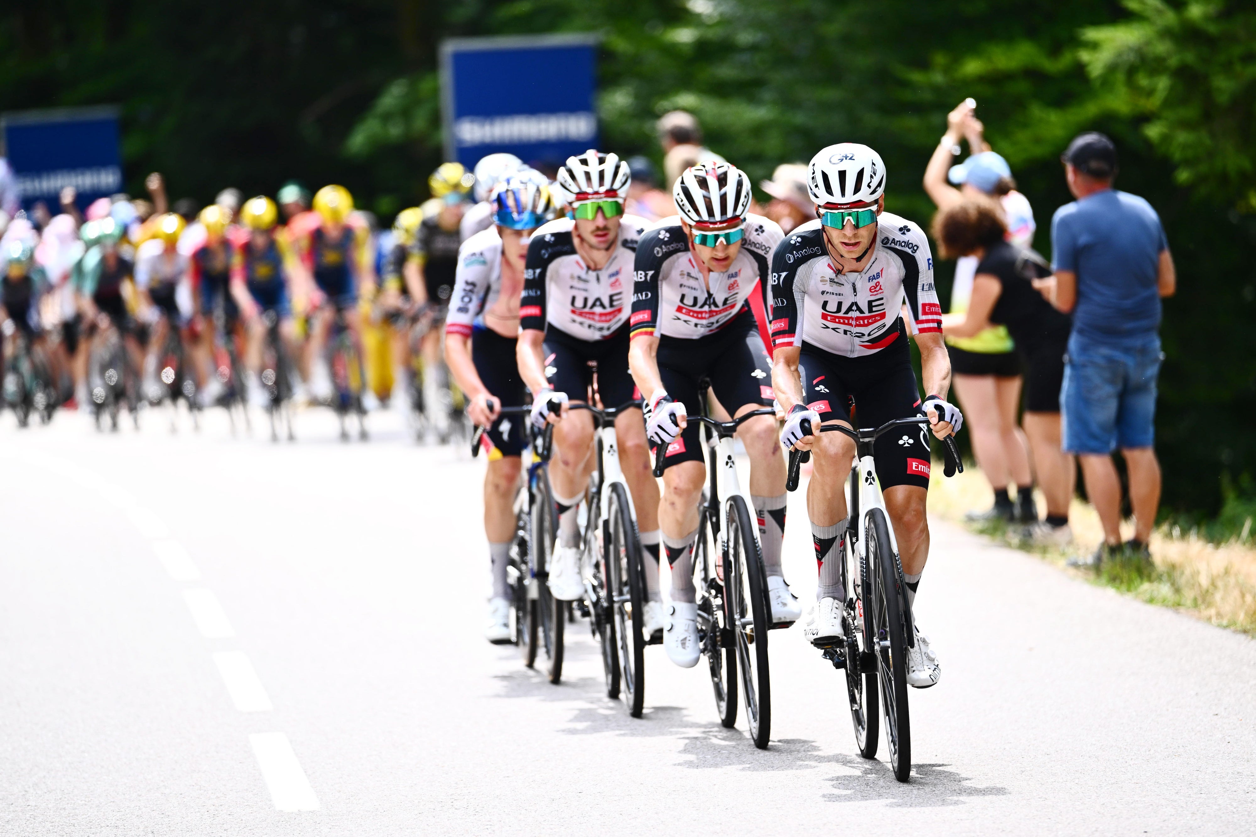 Cyclists during stage 14 of the 2026 Tour de France, July 18, 2026. 
