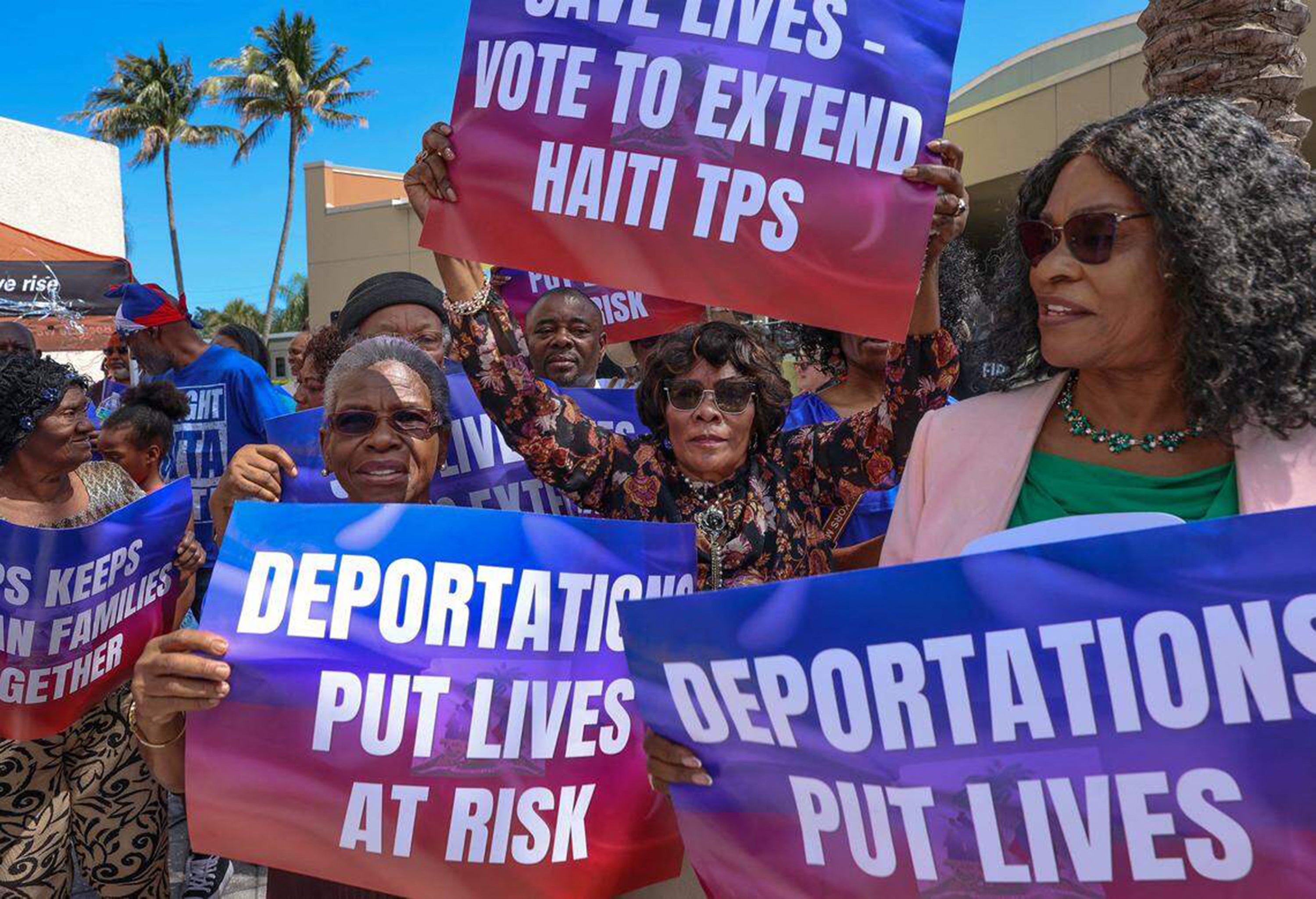 Members of the Haitian community rally in support for the extension of TPS and against deportation in Miami, Florida April 26, 2026.