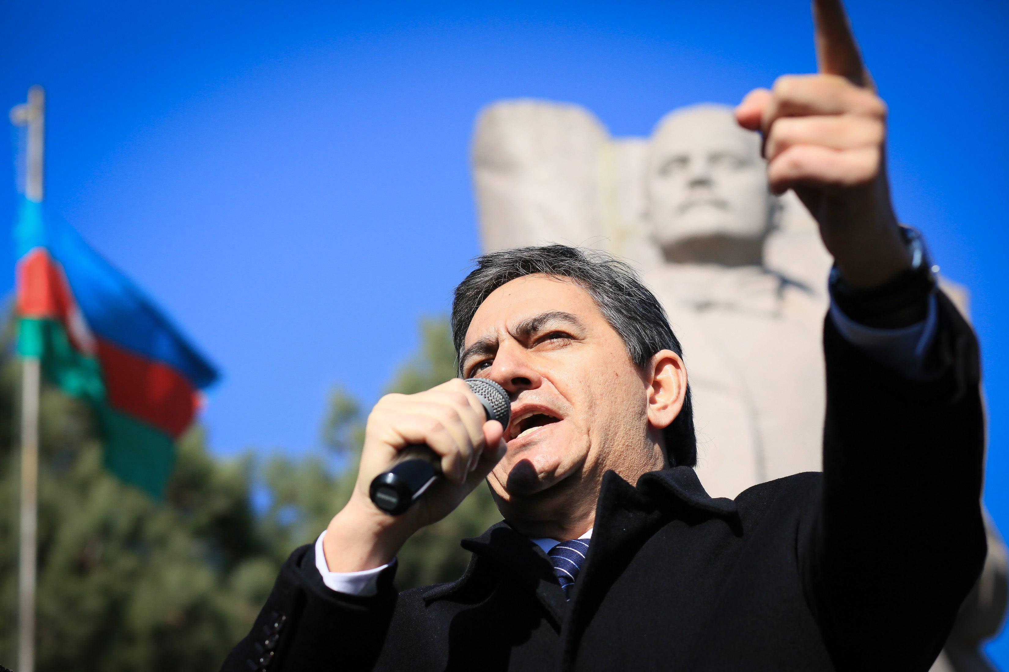 Ali Karimli speaks at a rally in 2016.