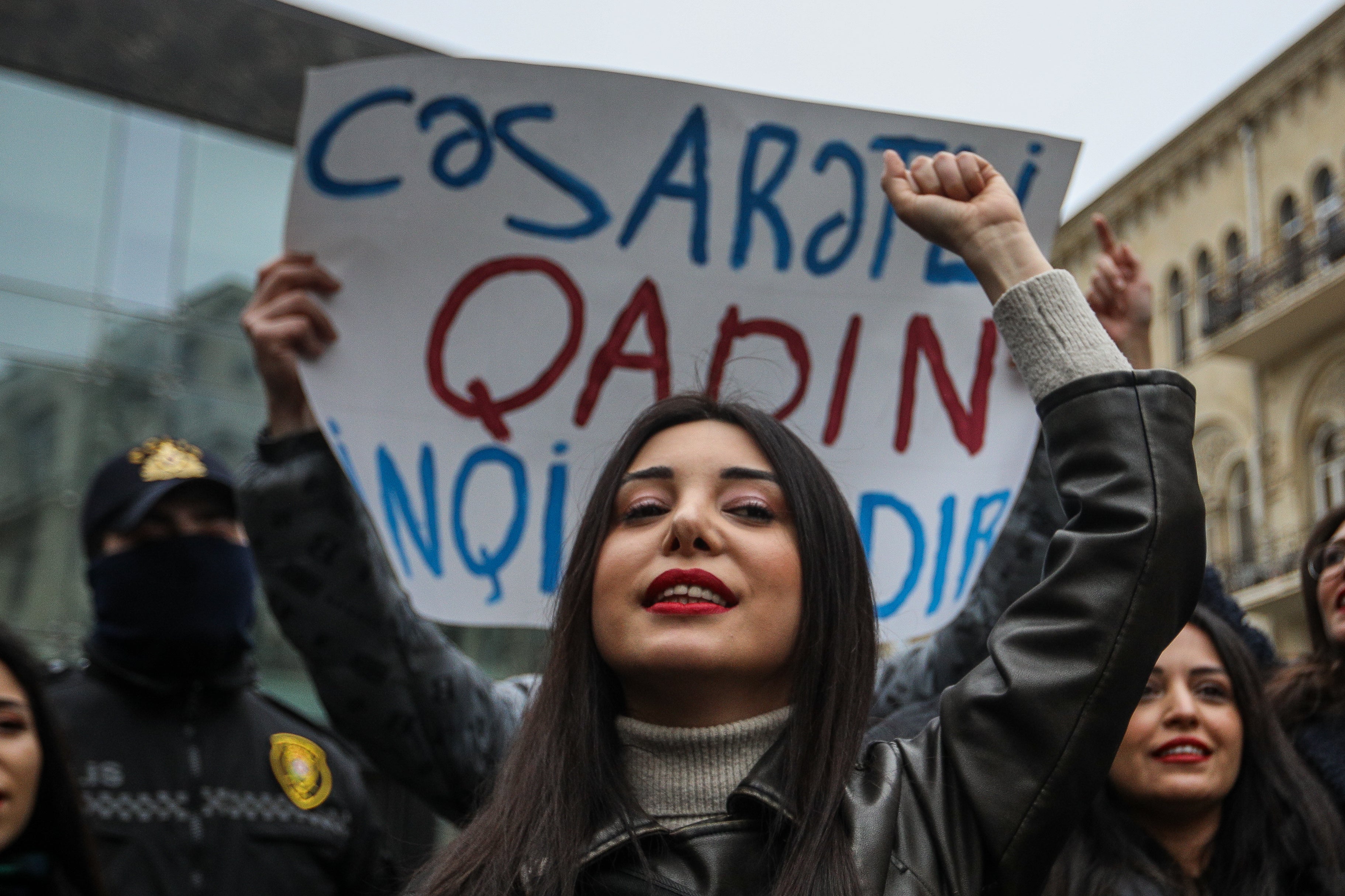Aytaj Ahmadova during a rally on International Women's Day, March 8, 2024 in Baku, Azerbaijan.