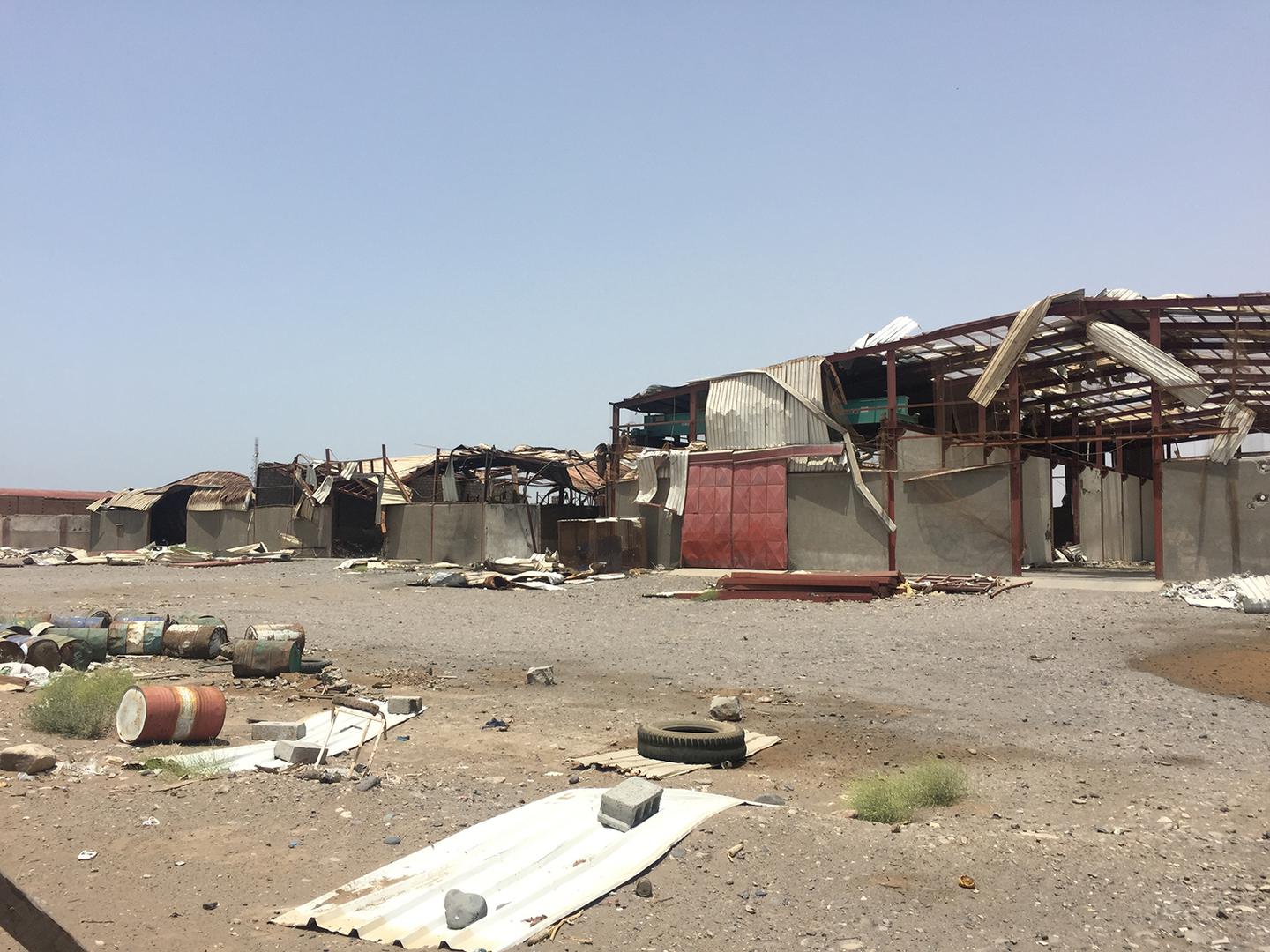 A UK-manufactured bomb struck storage hangars in Hodaida on January 6, 2016. The hangars stored school furniture, car parts, dry and canned food. Two of them contained production workshops for zinc sheeting and metal fencing grates.