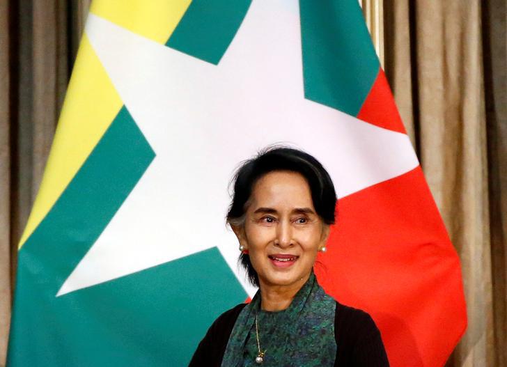 Myanmar State Counselor Aung San Suu Kyi attends a meeting event with Myanmar citizens residing in Japan in Tokyo, Japan on November 2, 2016. 