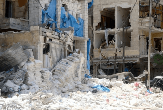 A view shows the damage at al-Quds hospital after it was hit by airstrikes, in a rebel-held area of Syria's Aleppo.