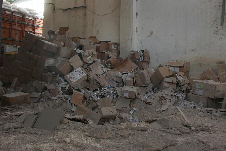 Damaged medical supplies after an airstrike on Urm al-Kubra town, western Aleppo city, Syria September 20, 2016 