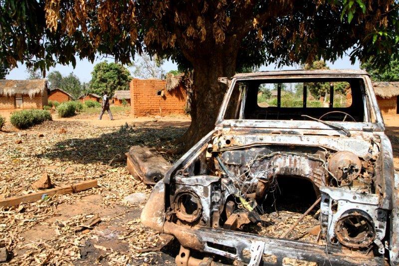 L’épave d’une camionnette du FPRC (Seleka) à Bakala, en République centrafricaine, après les violences du 11 décembre 2016. Photo prise le 22 janvier 2017. 