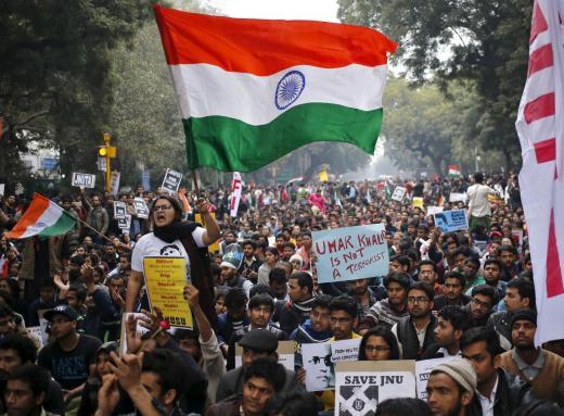 A protest demanding the release of students at Jawaharlal National University, arrested for sedition in New Delhi, February 24, 2016. 